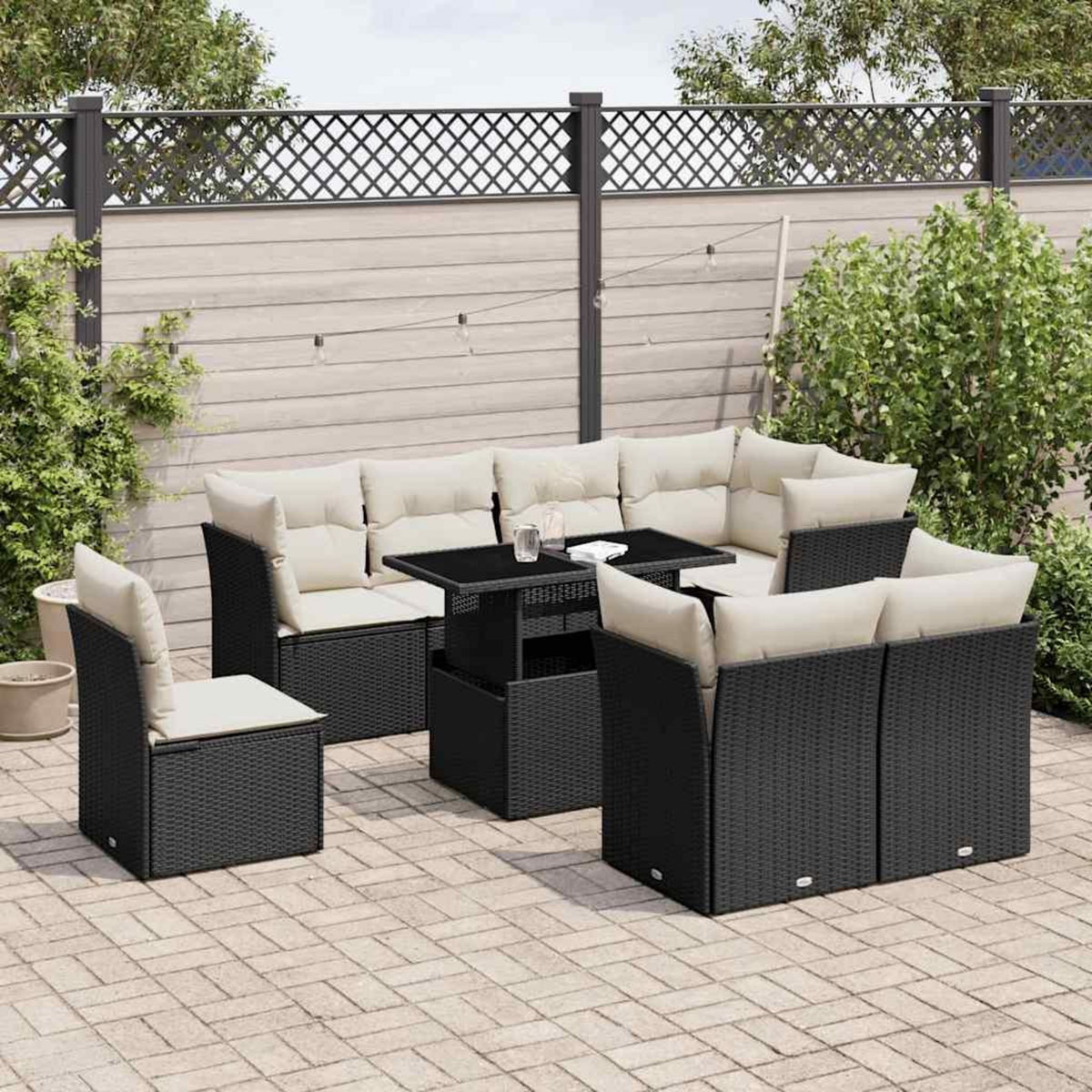 VIDAXL Salon de jardin 9 pcs avec coussins noir resine tressee