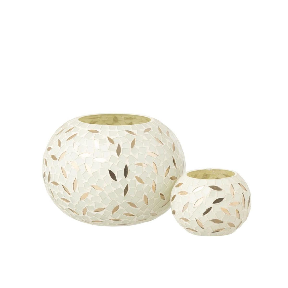 Paris Prix Photophore Mosaïque en Verre  Balle  20cm Blanc Cassé