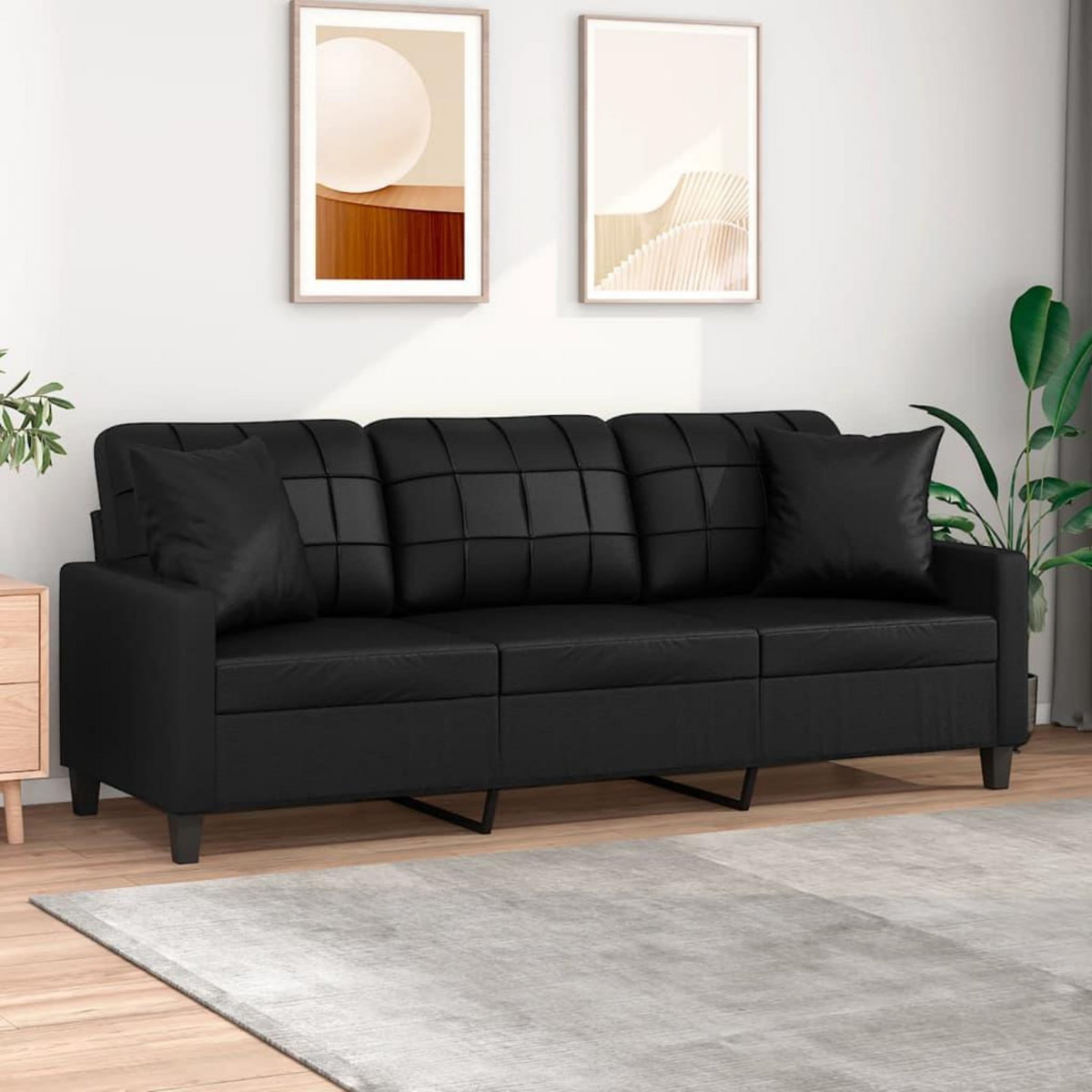 VIDAXL Canape 3 places avec oreillers decoratifs noir 180cm similicuir