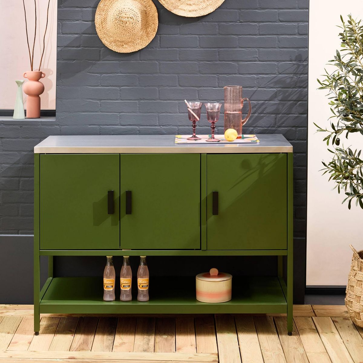 SWEEEK Cuisine extérieure en acier 3 portes,1 étagère L120cm