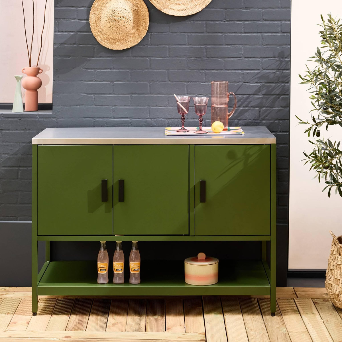 SWEEEK Cuisine extérieure en acier 3 portes,1 étagère L120cm