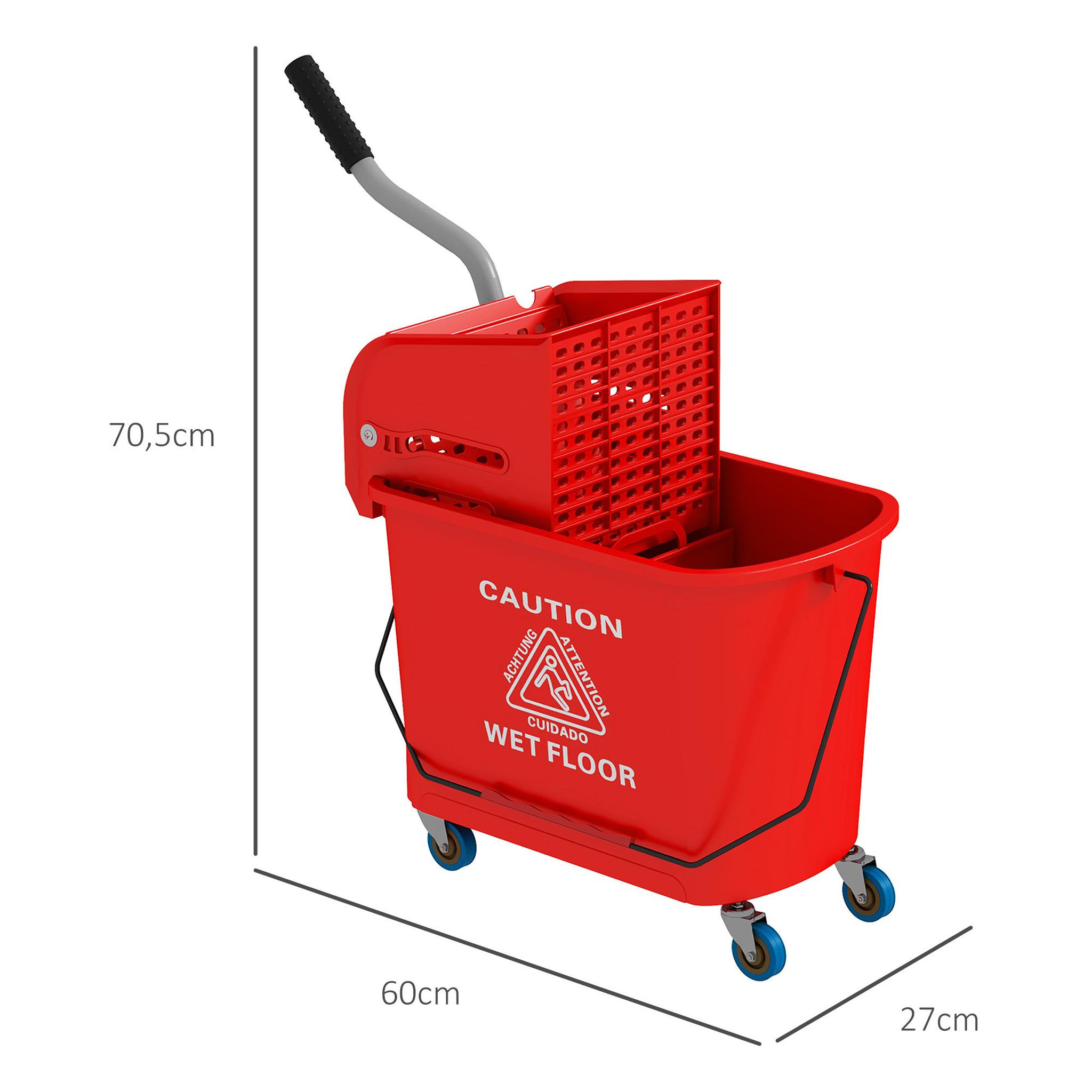 Voir la diapositive 3 : HOMCOM Chariot de nettoyage lavage seau de ménage 20 L avec essoreur et séparateur eau sale propre rouge