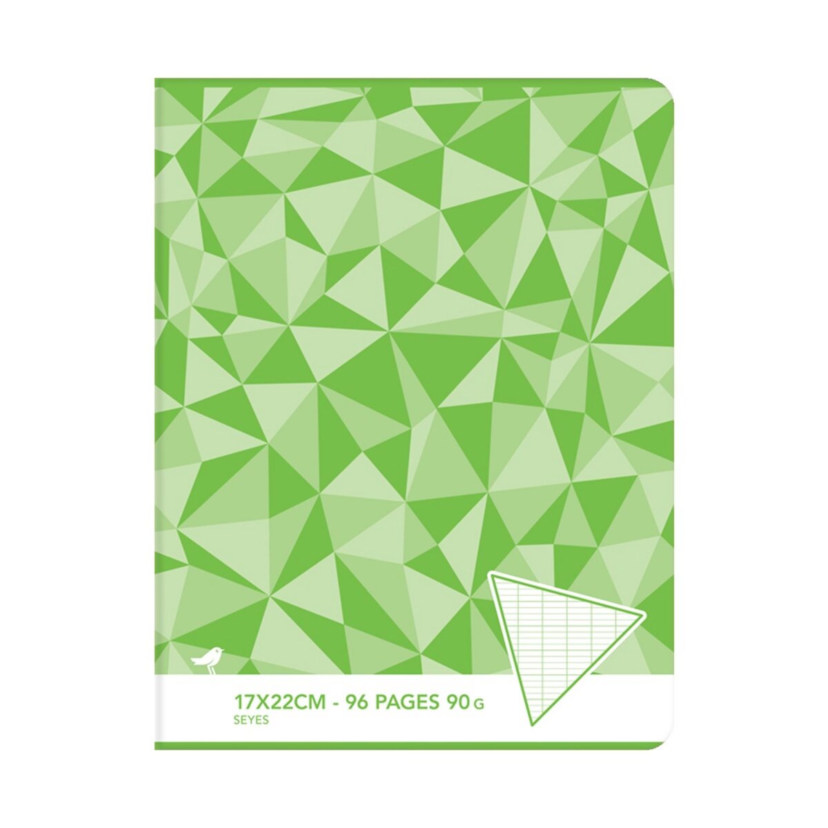 AUCHAN Cahier piqué 17x22cm 96 pages grands carreaux Seyes vert motif triangles