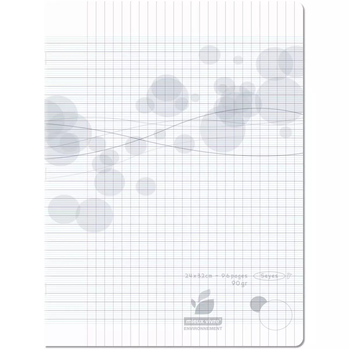 AUCHAN Cahier piqué polypro 24x32cm 96 pages grands carreaux Seyes blanc motif ronds