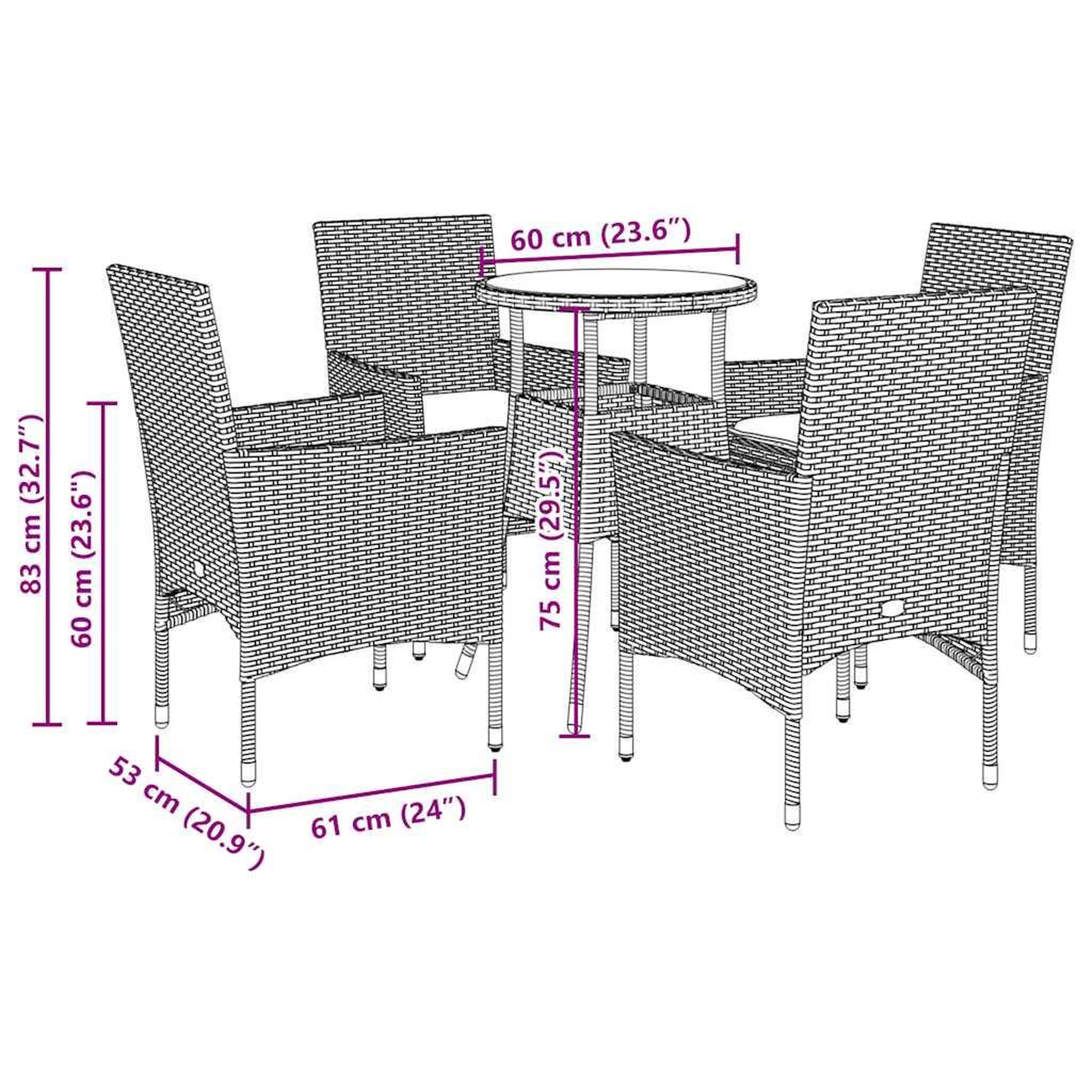 Voir la diapositive 6 : VIDAXL Ensemble a manger de jardin et coussins 5 pcs noir rotin acacia