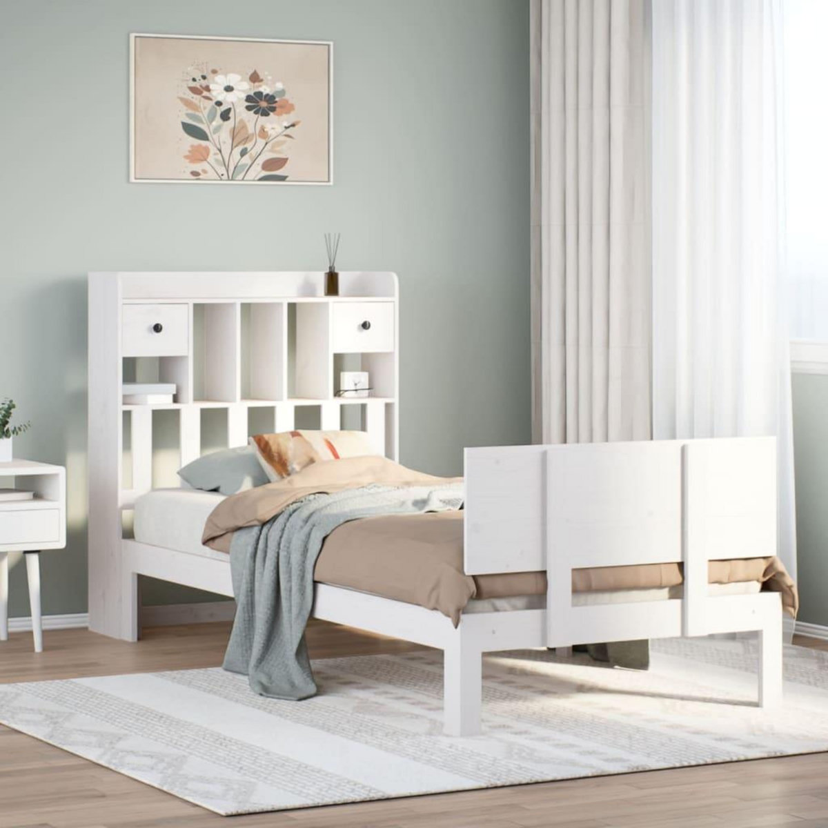 VIDAXL Lit bibliotheque sans matelas blanc 75x190cm bois de pin massif