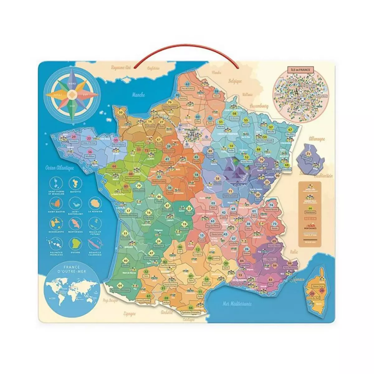 Vilac Puzzle magnétique 92 pièces : Carte de France éducative