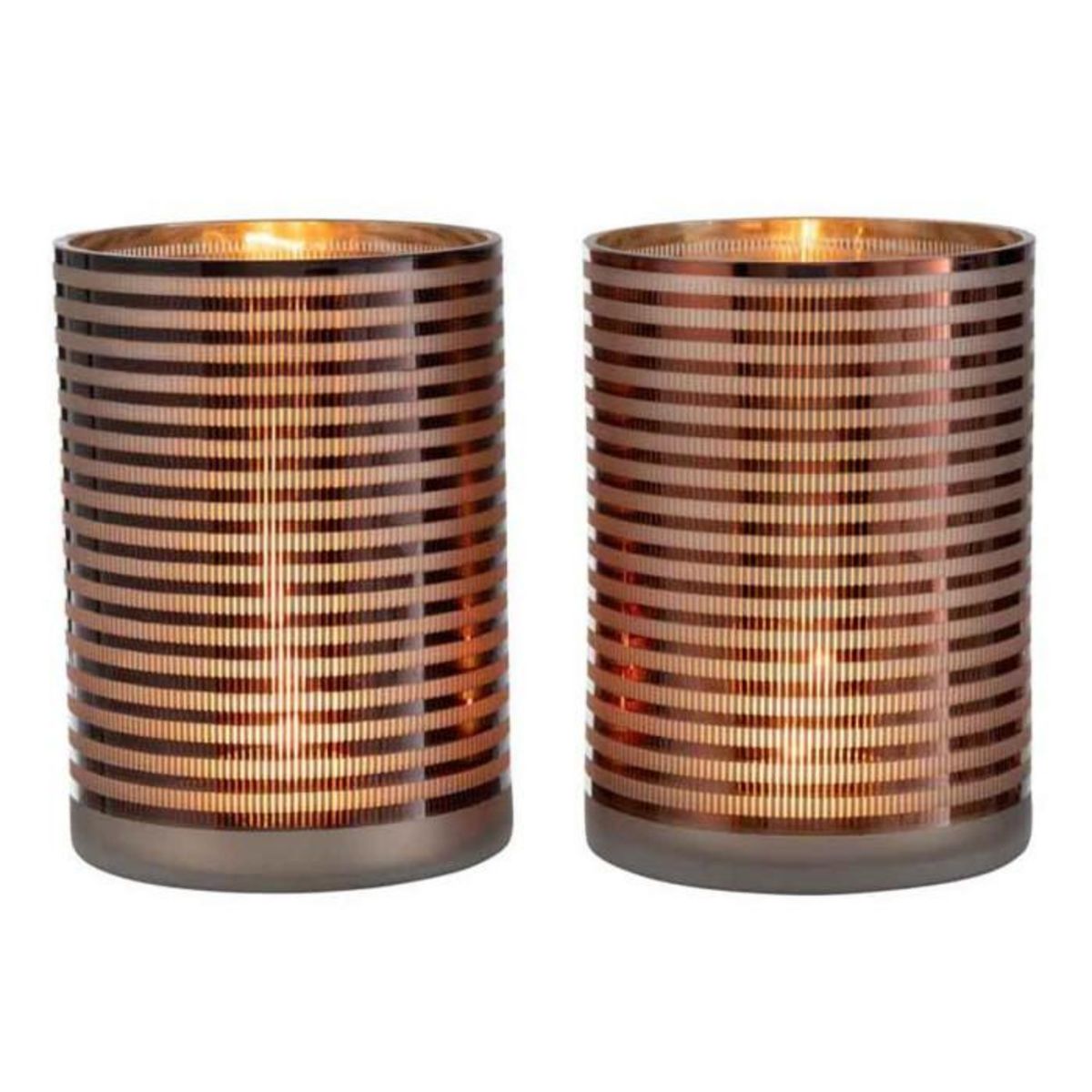 Paris Prix Lot de 2 Photophores  Verre Rayé  24cm Marron