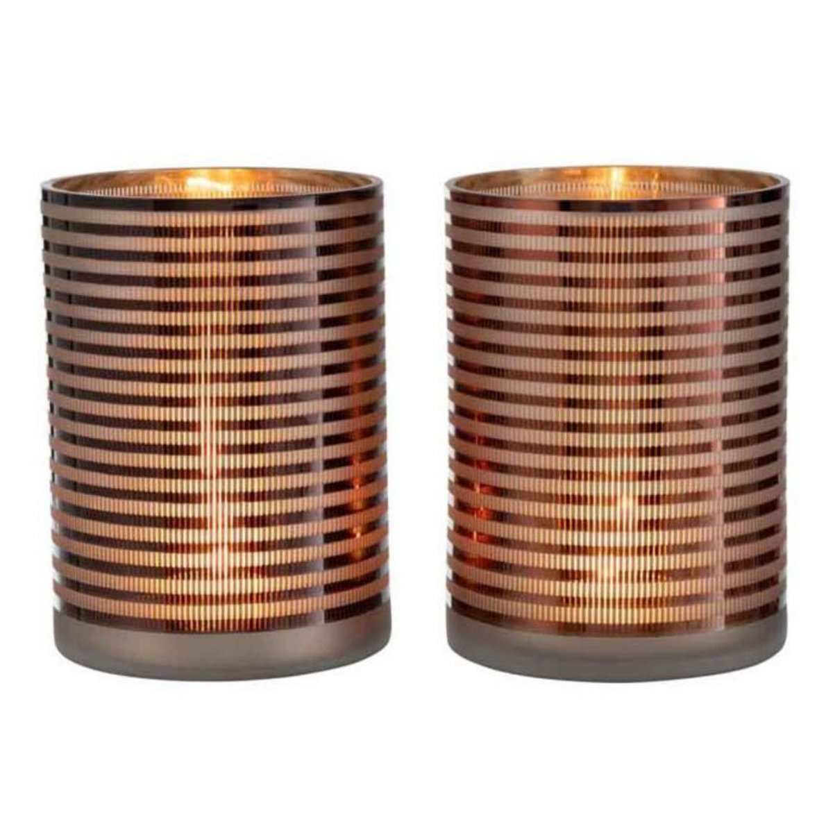 Paris Prix Lot de 2 Photophores  Verre Rayé  24cm Marron