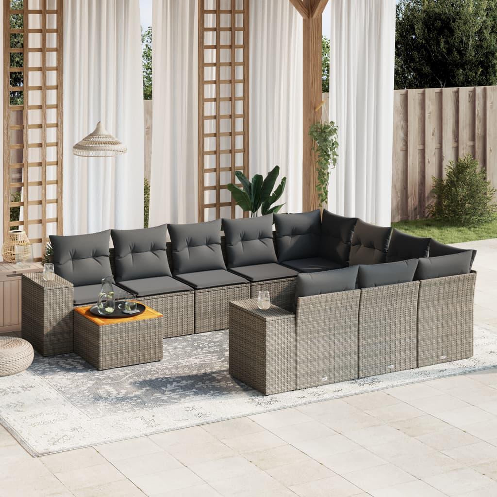 VIDAXL Salon de jardin 11 pcs avec coussins gris resine tressee