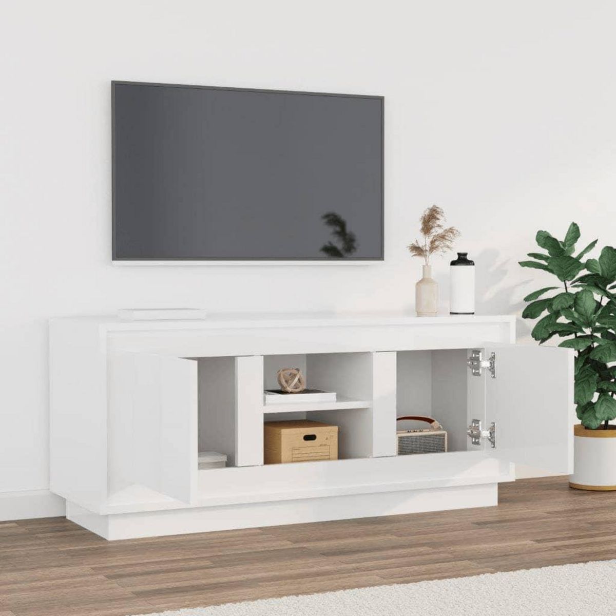 VIDAXL Meuble TV blanc brillant 102x35x45 cm bois d'ingenierie