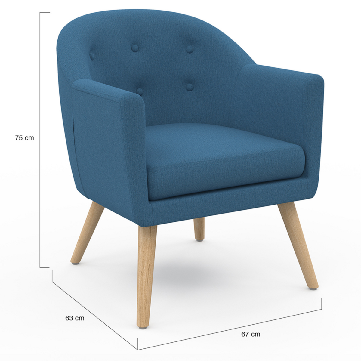 ID MARKET Fauteuil scandinave OLAN cabriolet en tissu bleu
