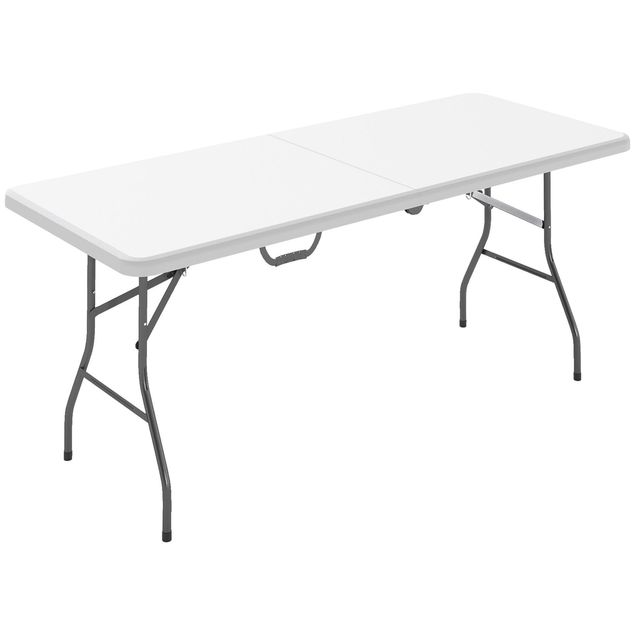 OUTSUNNY Table pliante de camping jardin dim. 180 x 74 x 74 cm avec poignée métal époxy gris hdpe blanc
