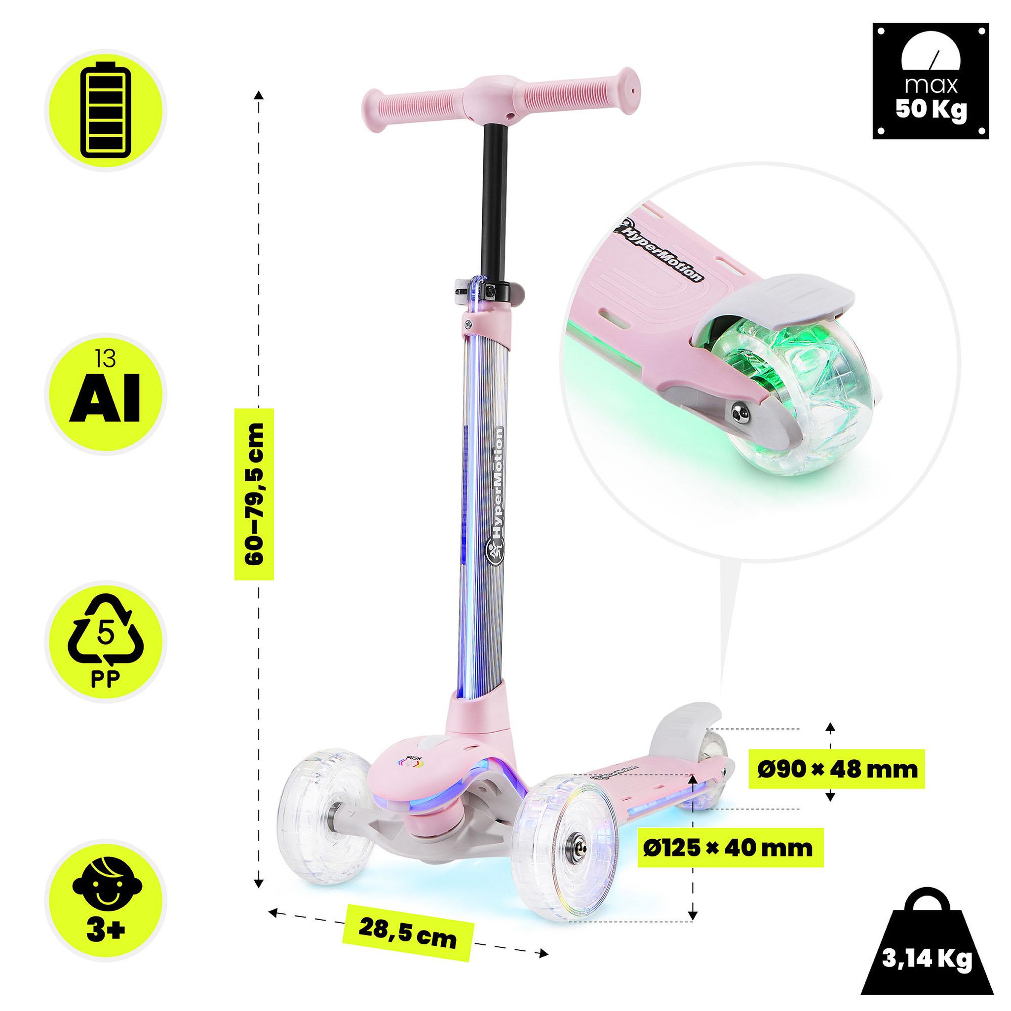 Voir la diapositive 5 : HYPERMOTION Trottinette Enfant +3 ans, 3 Roues HyperMotion RouesLED - Rose