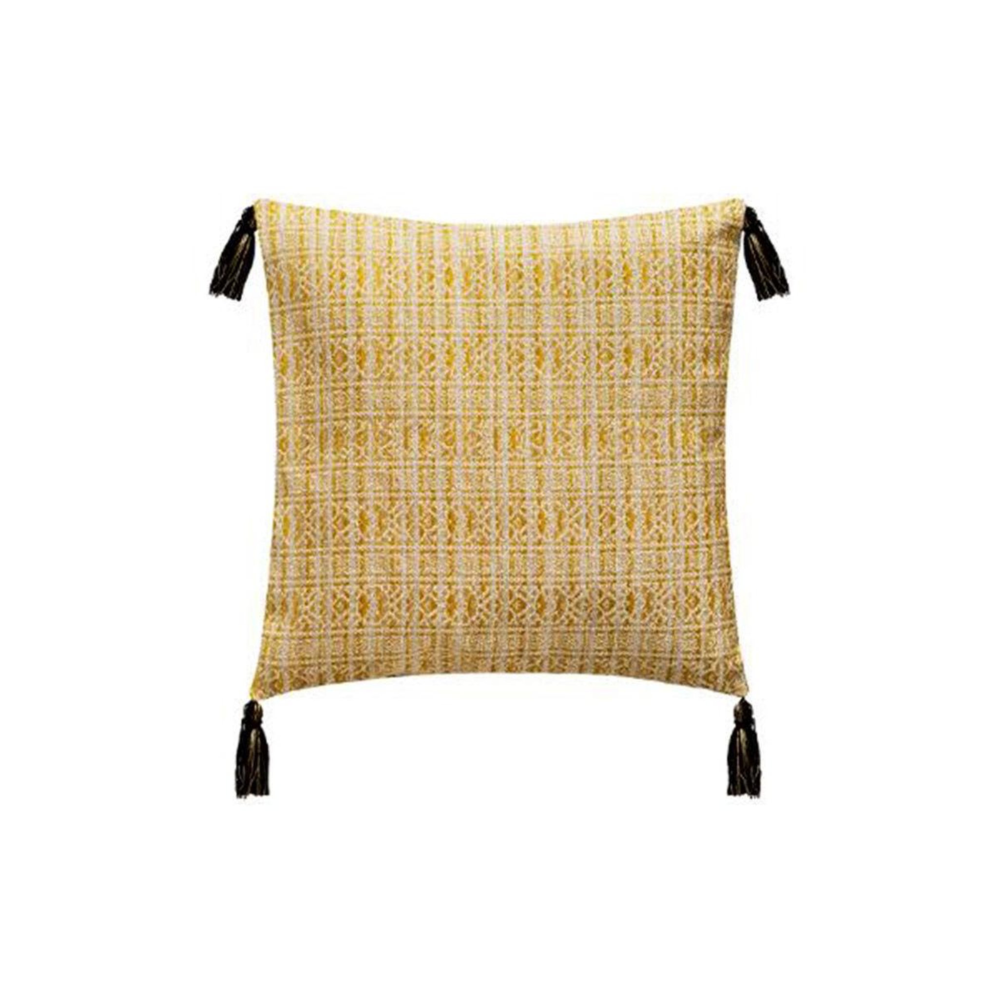 ATMOSPHERA Housse de coussin  4 pompons  40x40cm ocre
