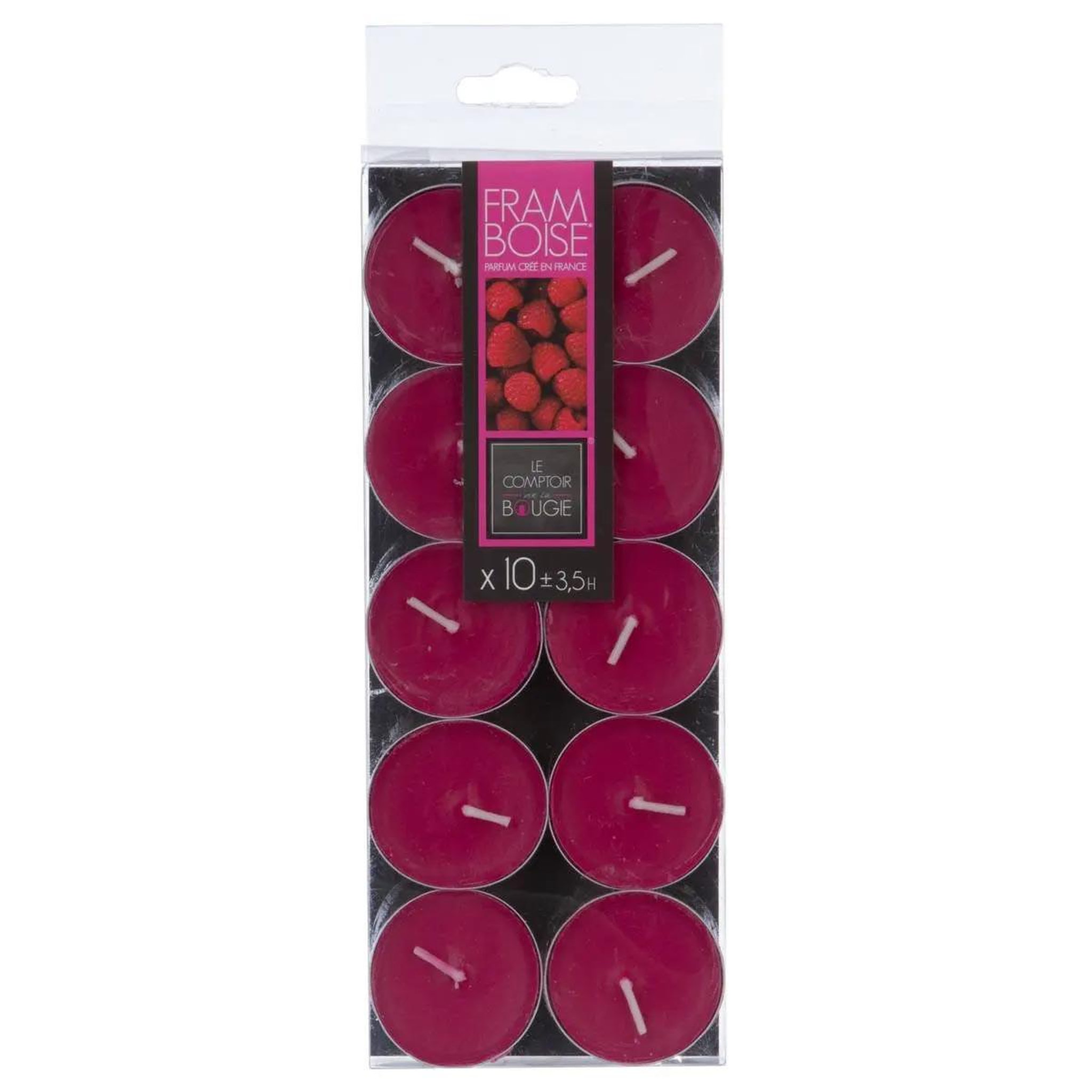 Voir la diapositive 1 : COMPTOIR DE LA BOUGIE Lot de 10 bougies chauffe-plat parfumées 3,7cm framboise