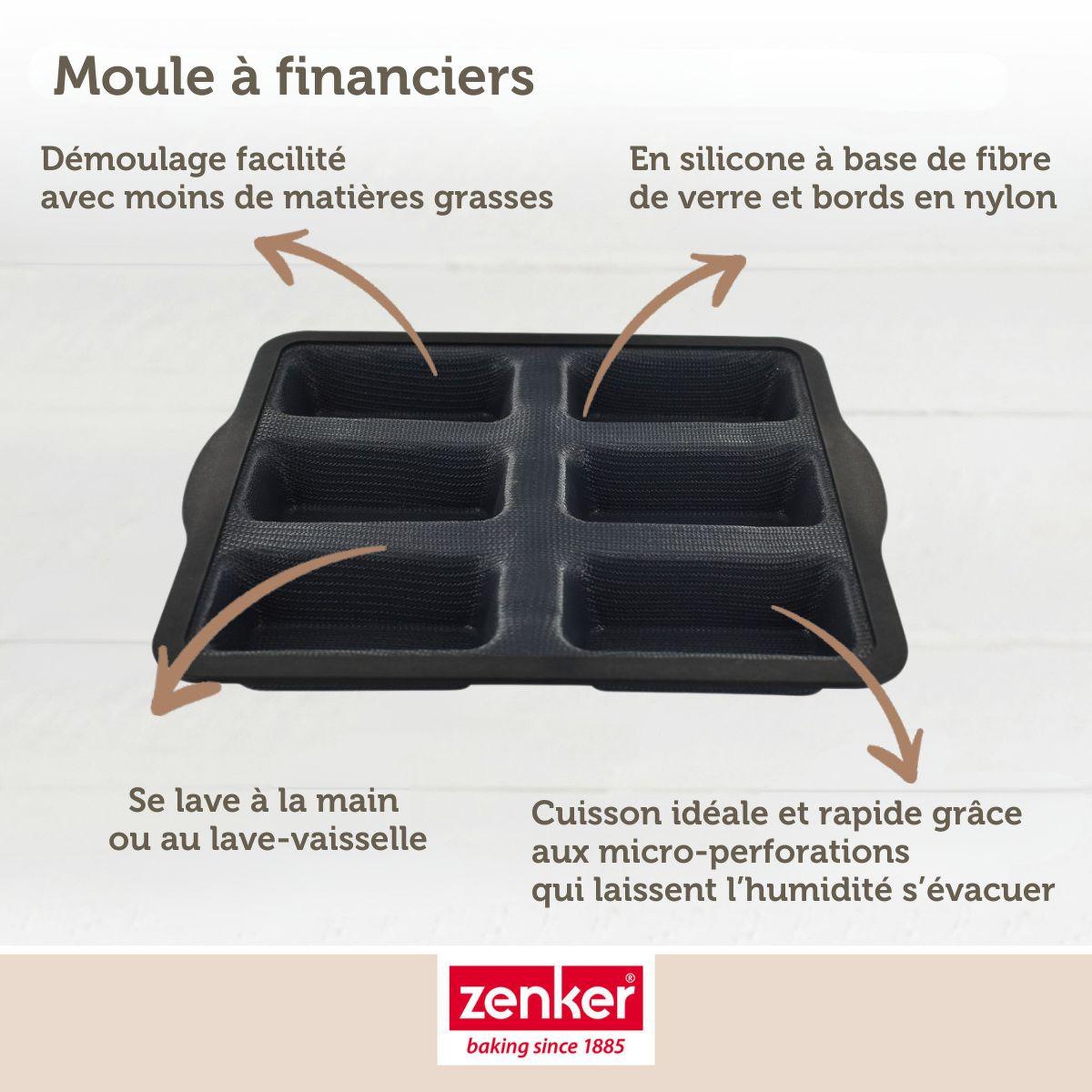 Voir la diapositive 6 : ZENKER Moule 6 financiers 26 x 22 cm zenker silicone fibre de verre