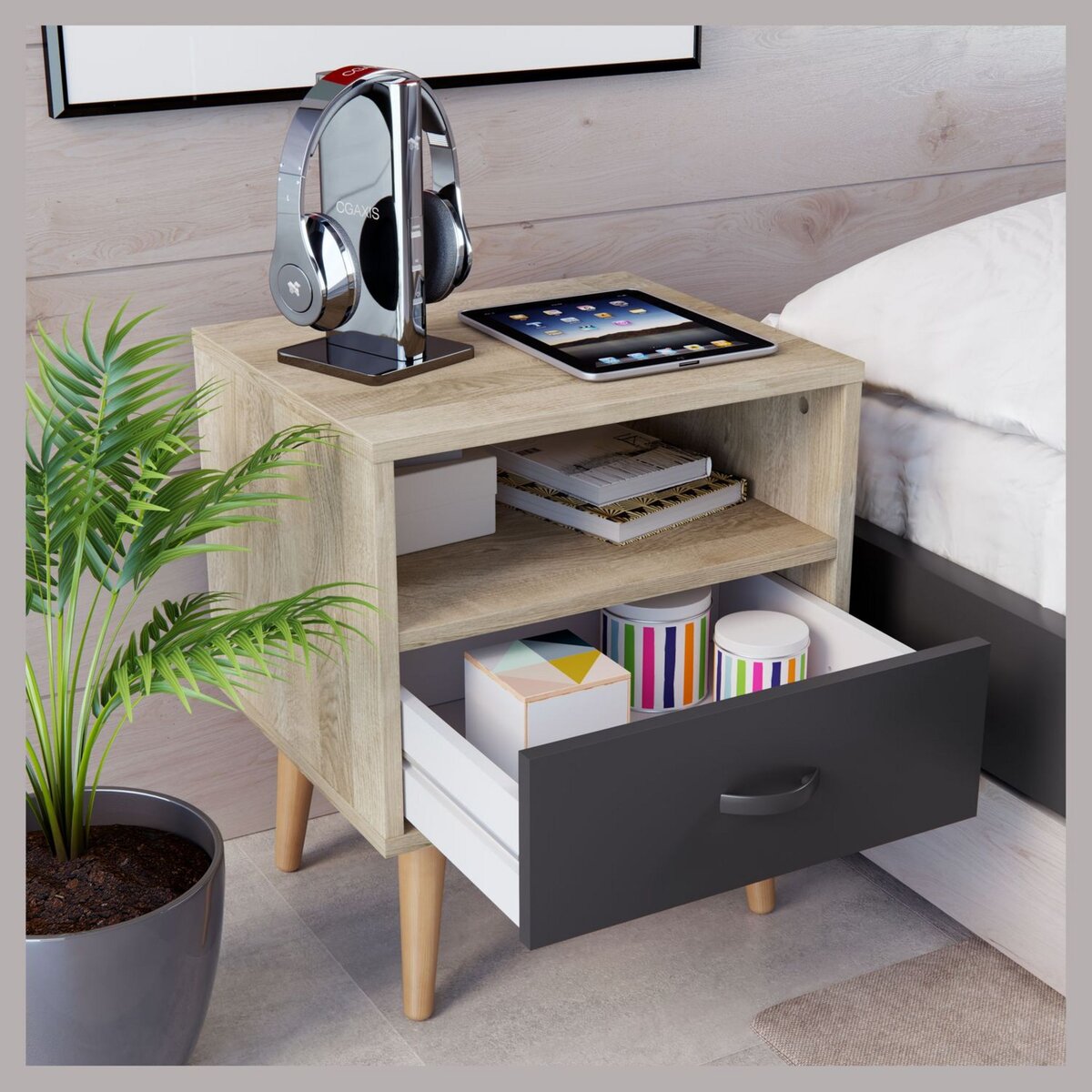 Chevet 1 niche 1 tiroir style scandinave L45cm ROMINA