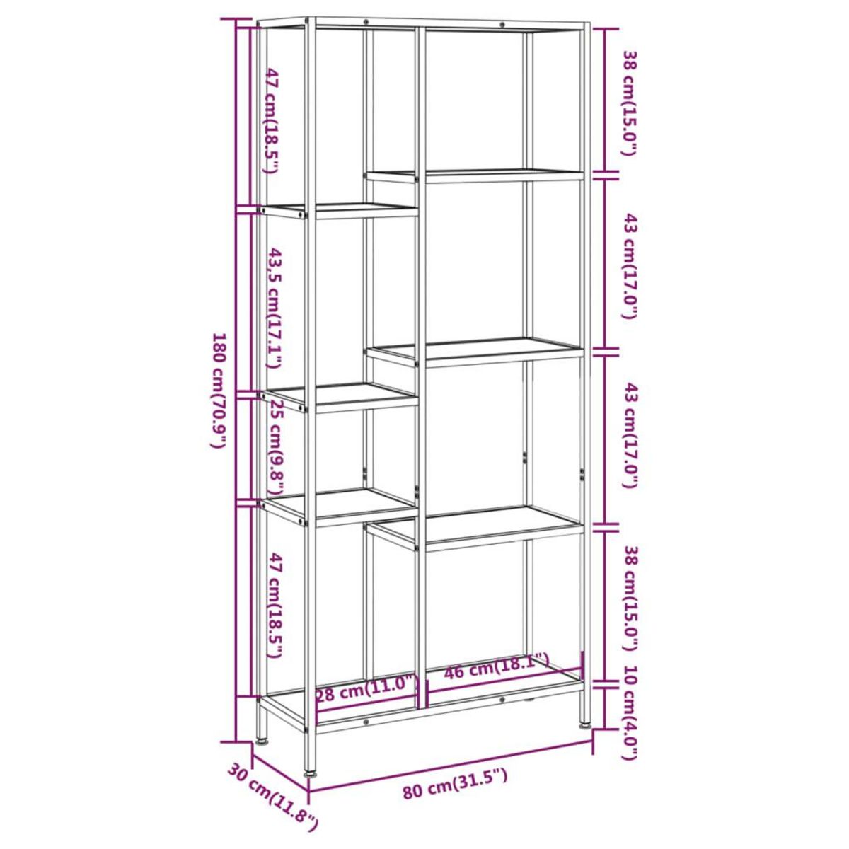 VIDAXL Etagere a livres 80x30x180 cm Acier et bois d'ingenierie