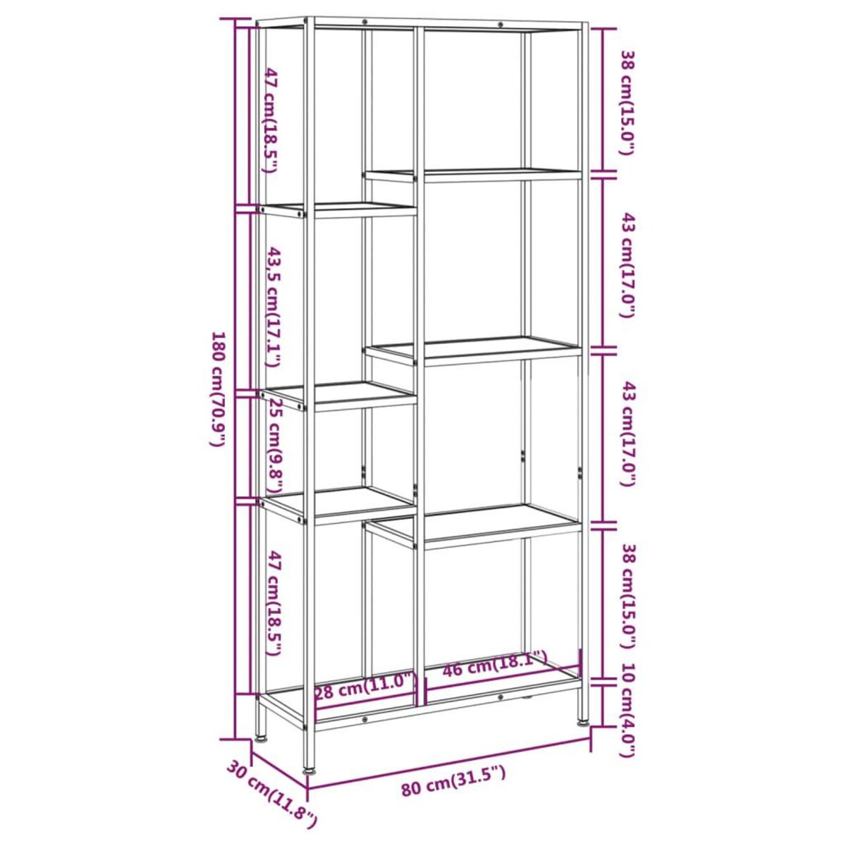 VIDAXL Etagere a livres 80x30x180 cm Acier et bois d'ingenierie
