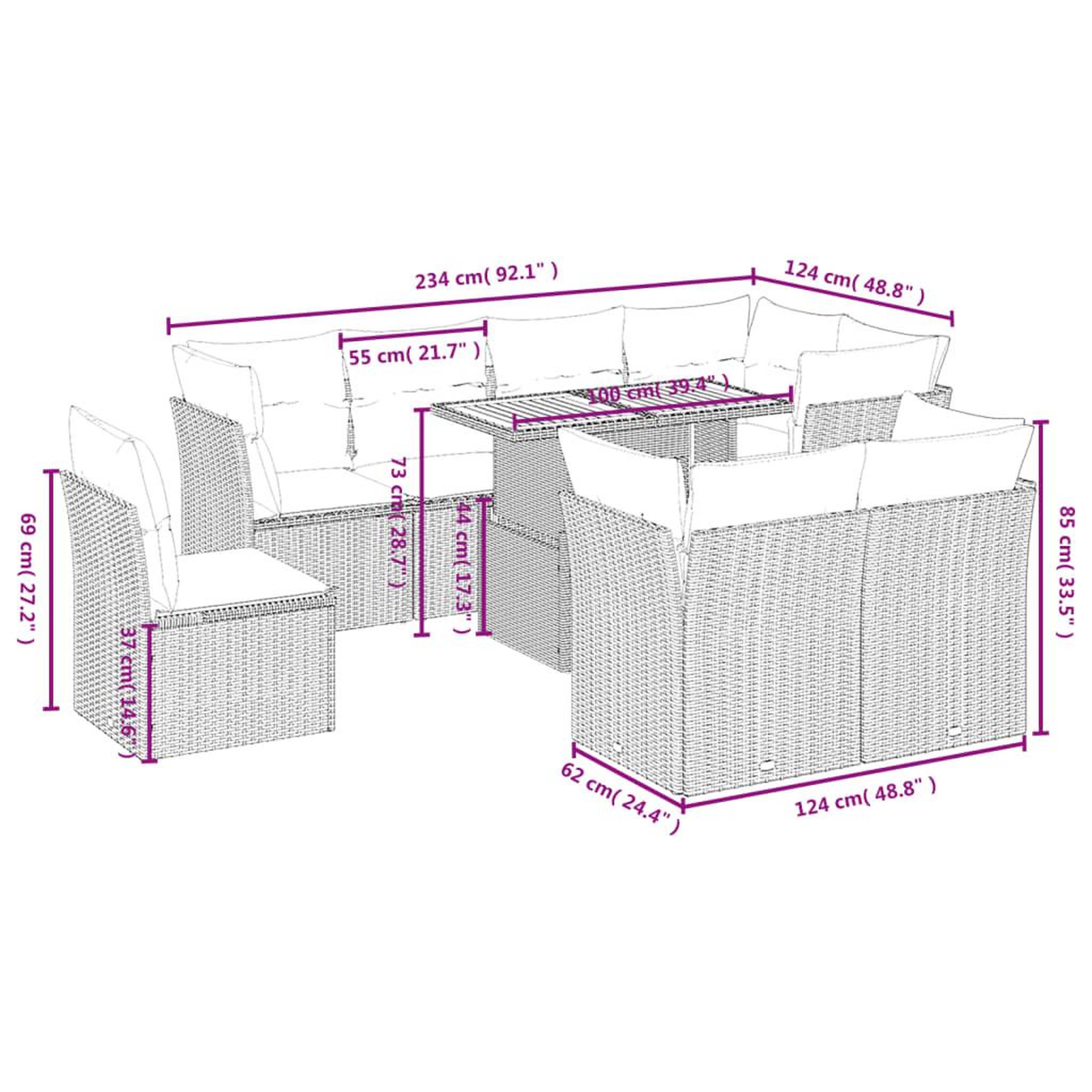 Voir la diapositive 3 : VIDAXL Salon de jardin 9 pcs avec coussins noir resine tressee