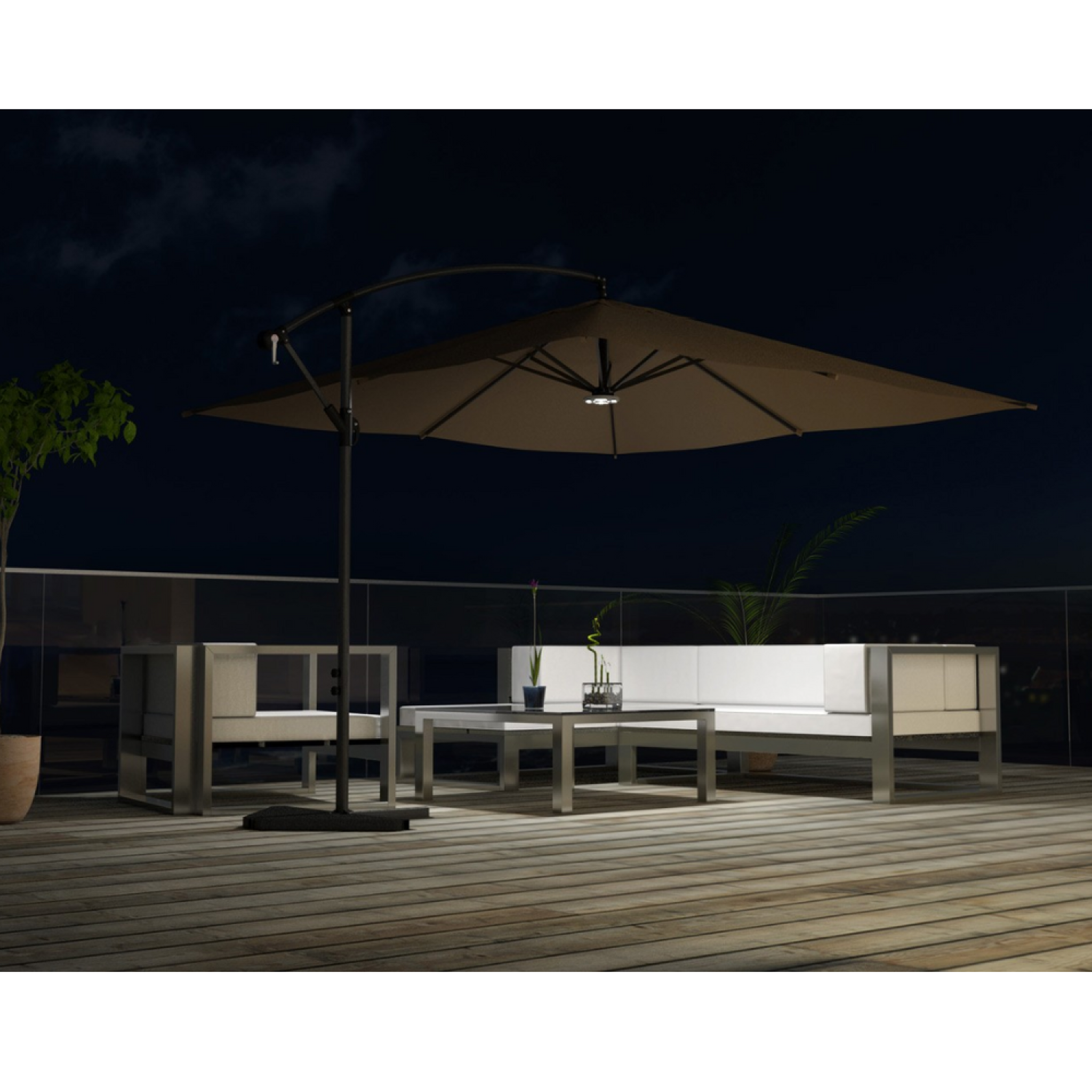 Voir la diapositive 5 : CONCEPT USINE Parasol marron déporté carré 3 x 3 m led solenzara