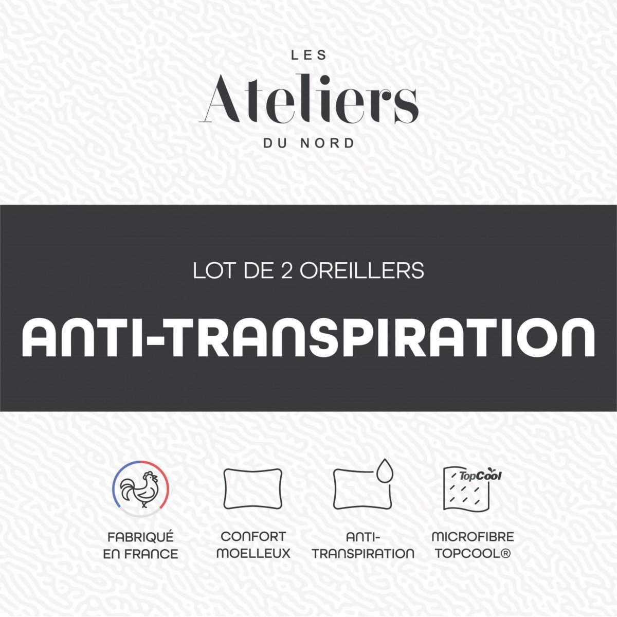 ATELIERS DU NORD Lot de 2 oreillers Anti-transpiration