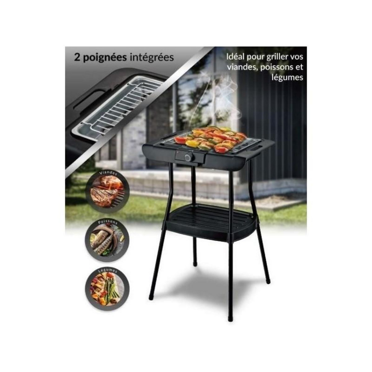 Arthur Martin Barbecue Electrique sur pieds - ARTHUR MARTIN - FGBB20 - 2000 W - Idéal pour griller vos viandes, poissons et légumes