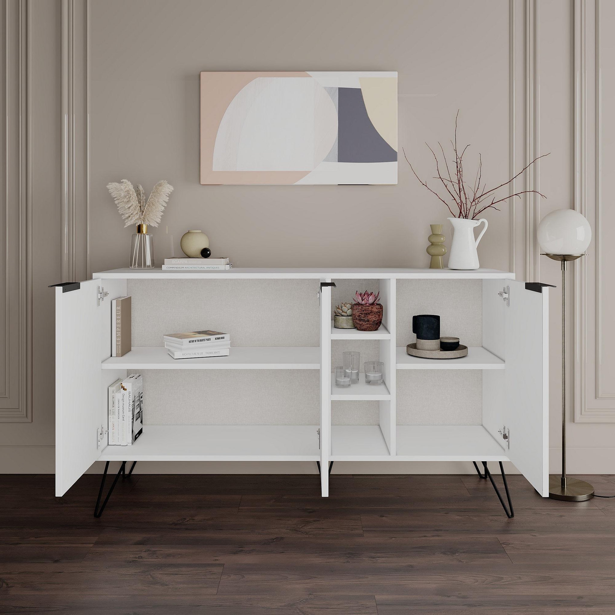 Voir la diapositive 3 : Habitat et Jardin Buffet en bois  clara  - 142 x 35 x 83 cm - blanc