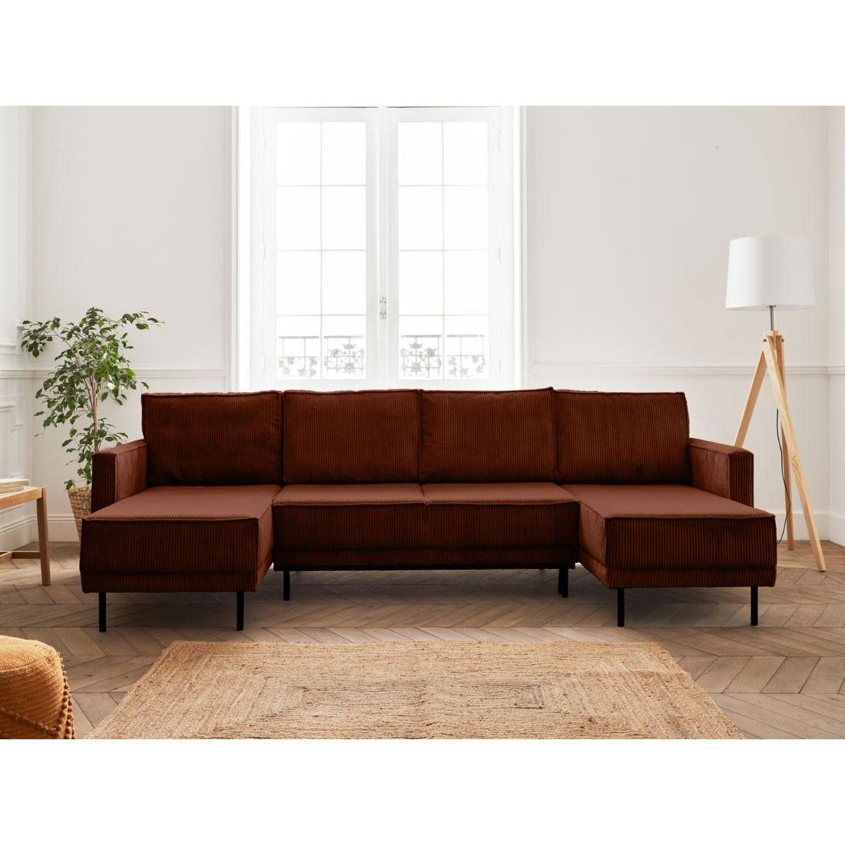 LISA DESIGN Charlie - canapé panoramique en u - 7 places - convertible avec coffre - en velours côtelé