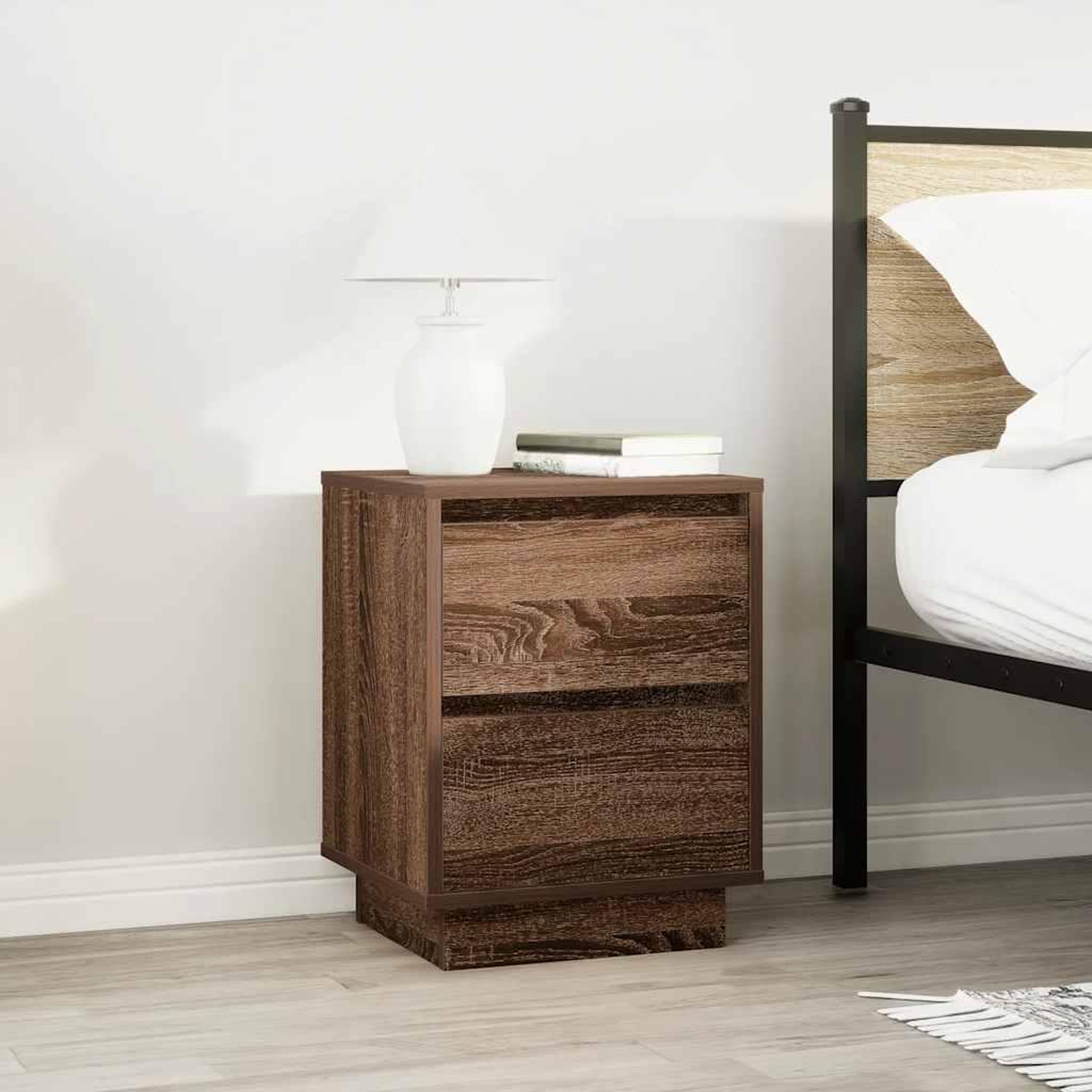 Voir la diapositive 4 : VIDAXL Table de chevet avec lumieres LED chene marron 38x34x50 cm