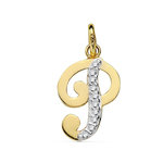 L'ATELIER D'AZUR Pendentif Or 18 Carats 750 Jaune Serti de Zirconiums - Initiale Lettre  P  - Chaine Offerte