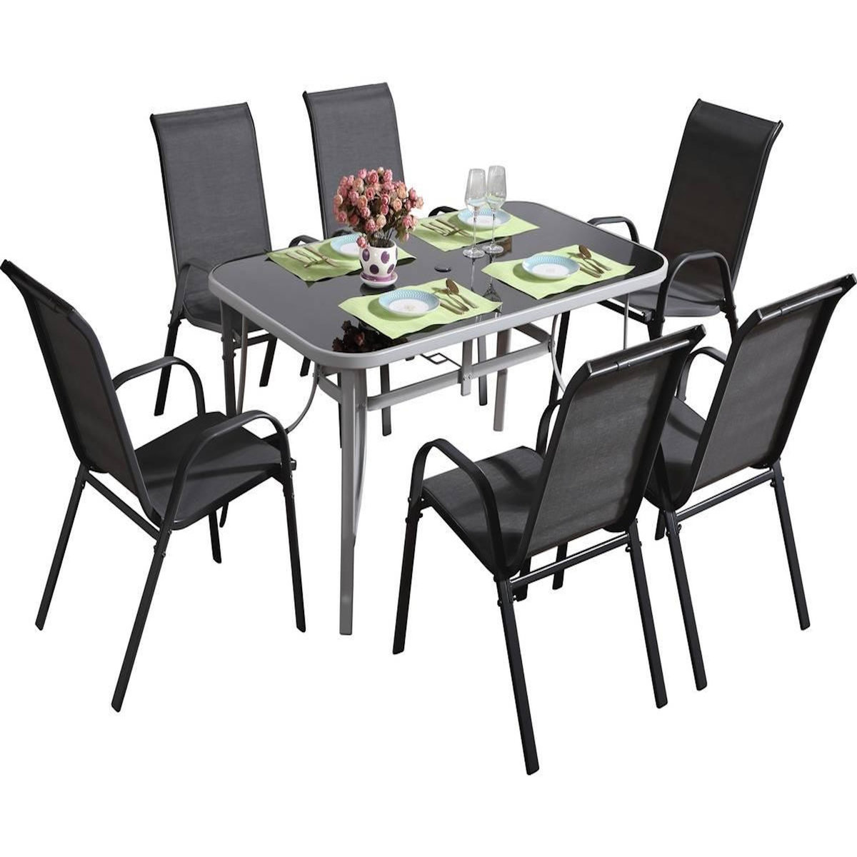 Habitat et Jardin Salon de jardin textilène  cordoba + Porto  6 personnes gris foncé