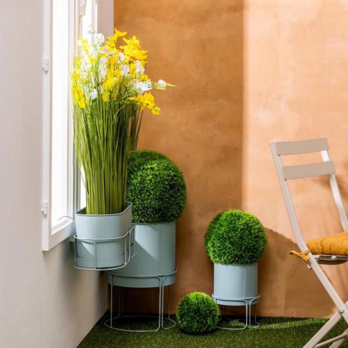 ATMOSPHERA Lot de 2 Cache-Pots en Métal  Aze  44cm Vert Céladon