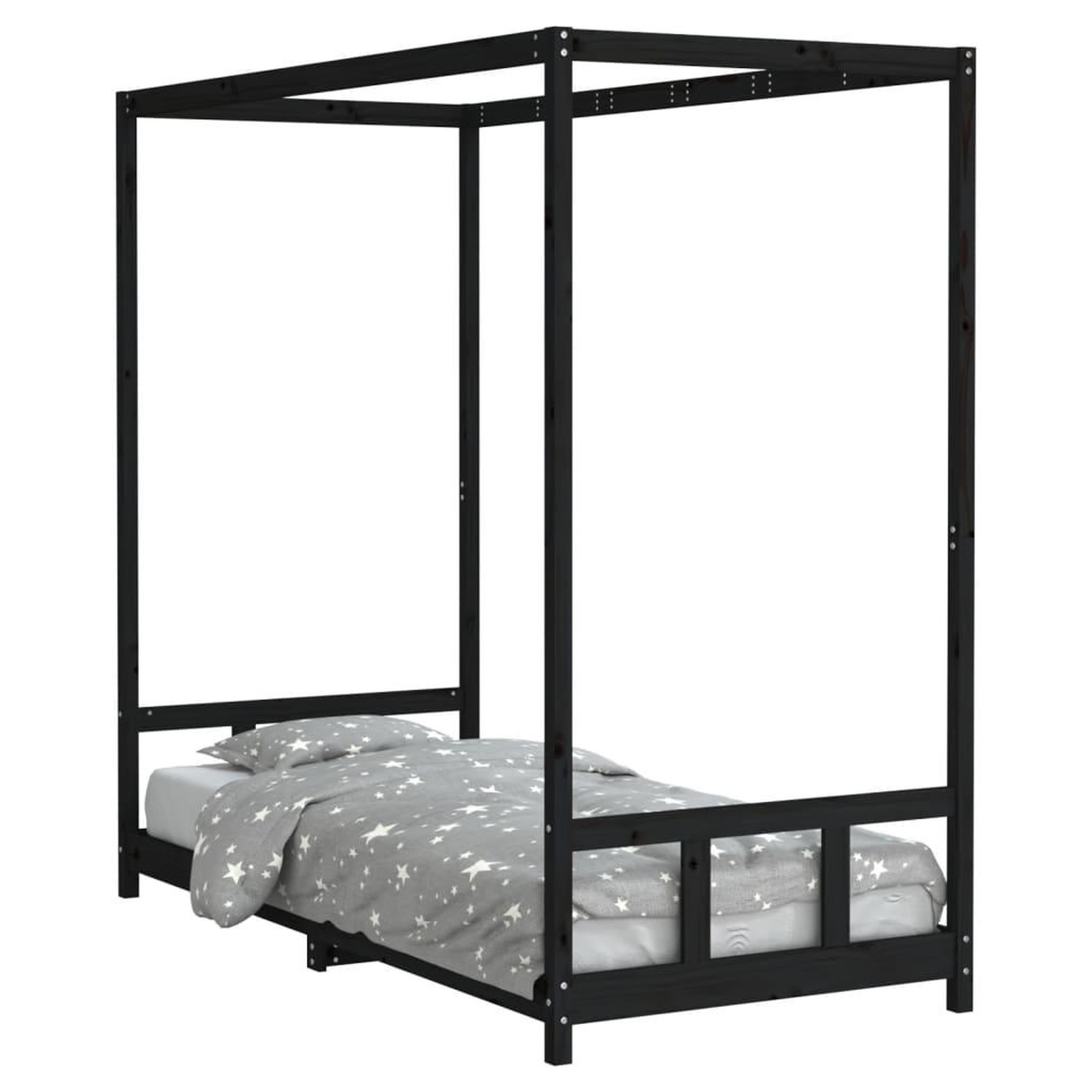 Voir la diapositive 2 : VIDAXL Cadre de lit pour enfants noir 90x200 cm bois de pin massif