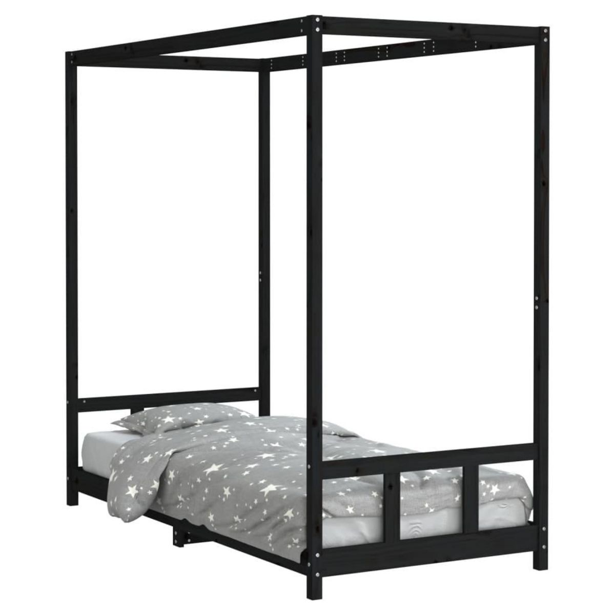 VIDAXL Cadre de lit pour enfants noir 90x200 cm bois de pin massif