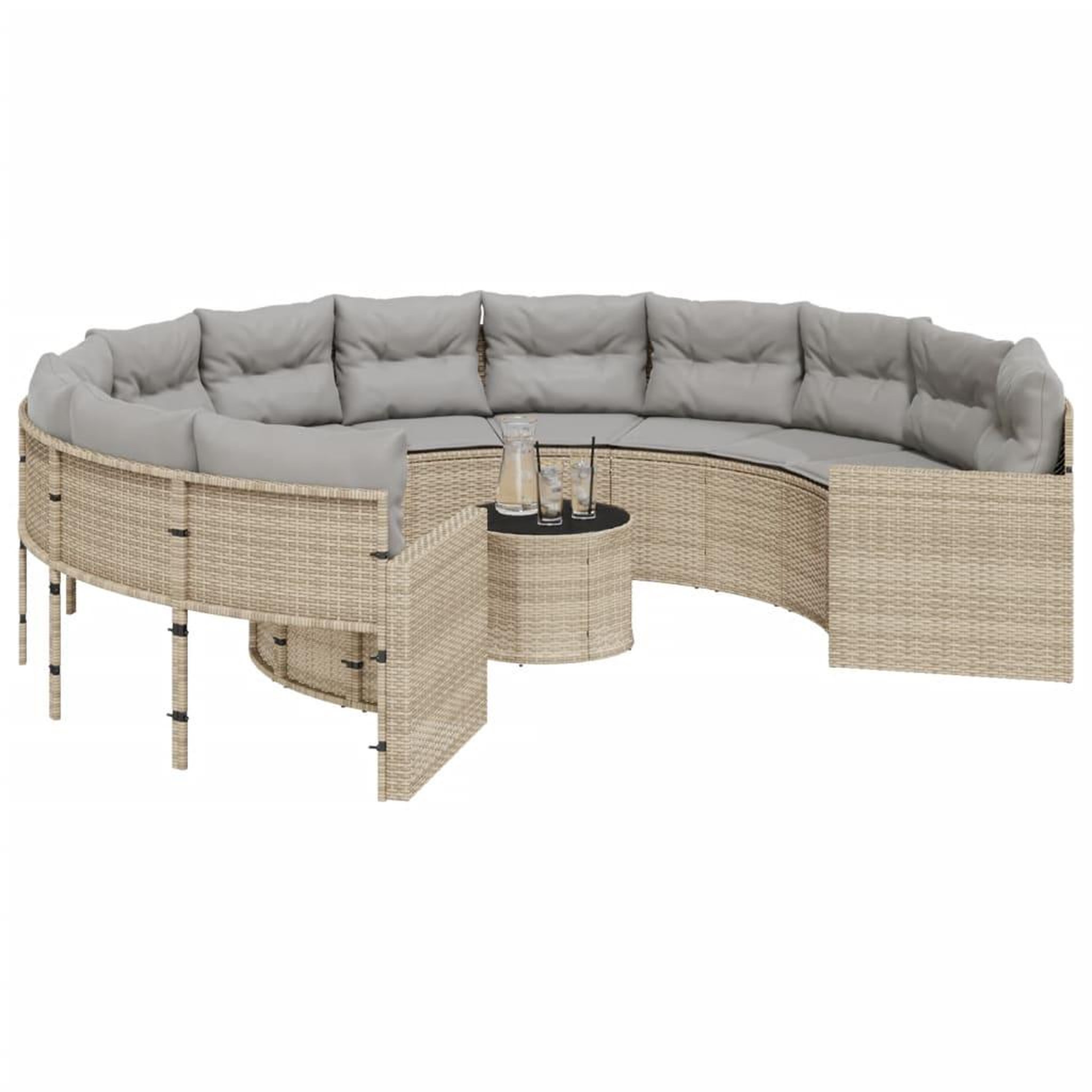 Voir la diapositive 3 : VIDAXL Canape de jardin avec table coussins rond beige resine tressee