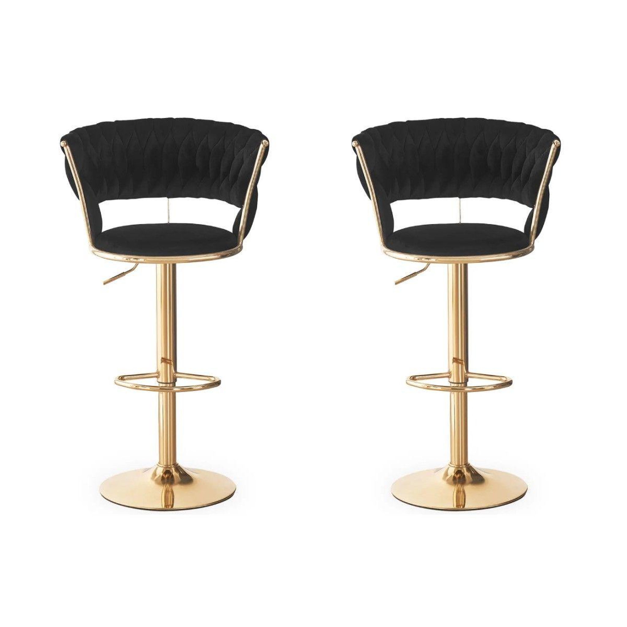 Paris Prix Lot de 2 chaises de bar en velours  odyssée  87-109cm noir & or
