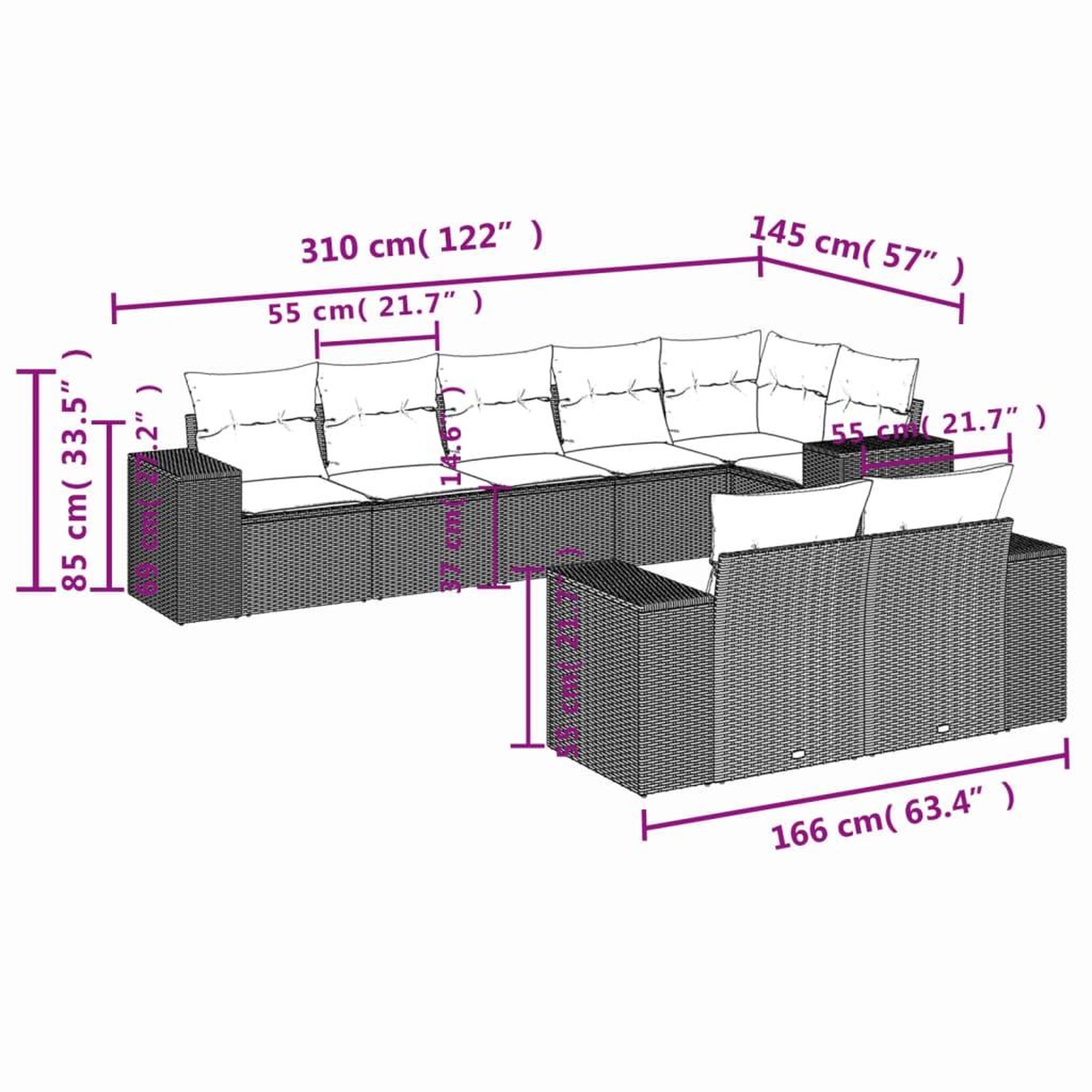 Voir la diapositive 6 : VIDAXL Salon de jardin 8 pcs avec coussins noir resine tressee