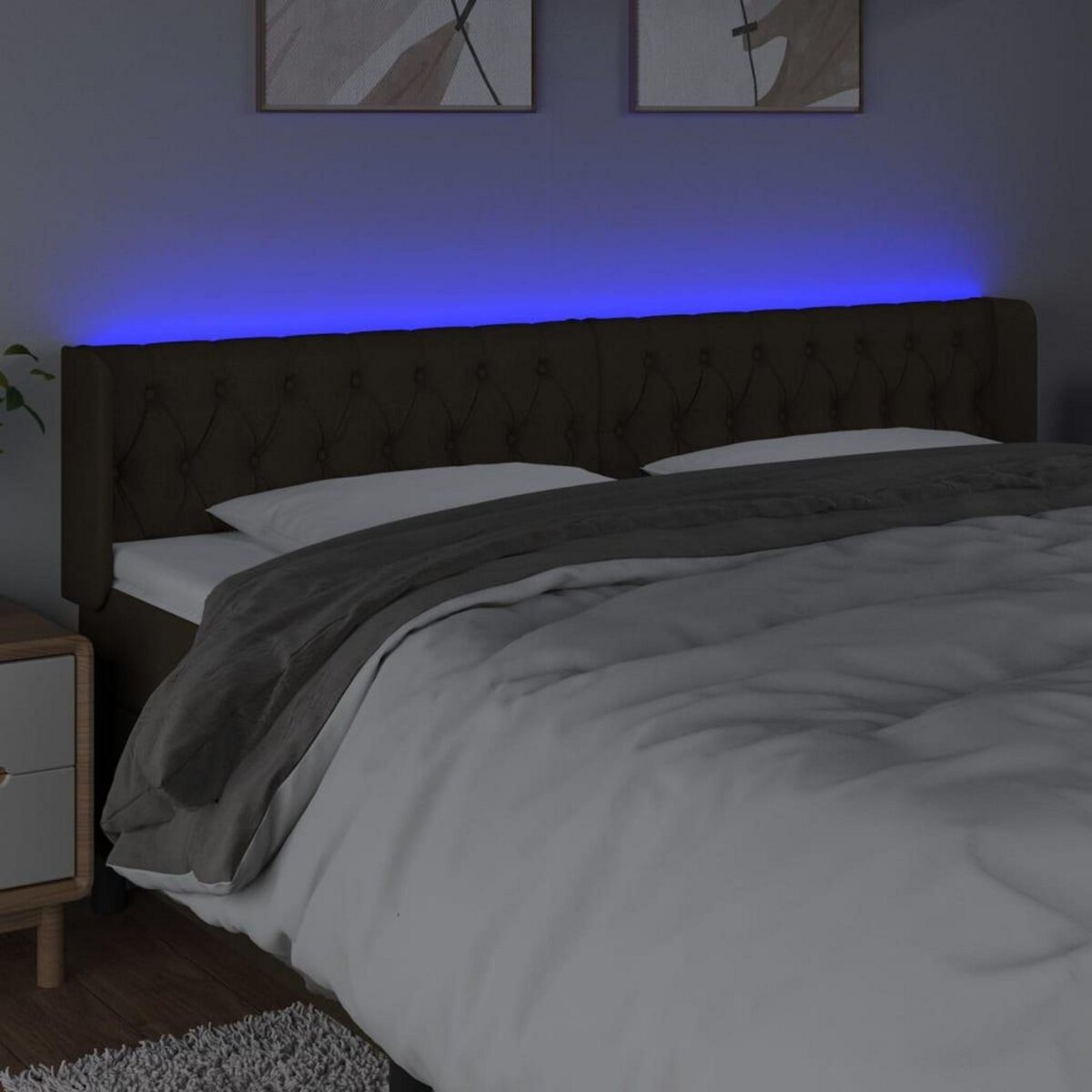 VIDAXL Tete de lit a LED Marron fonce 203x16x78/88 cm Tissu