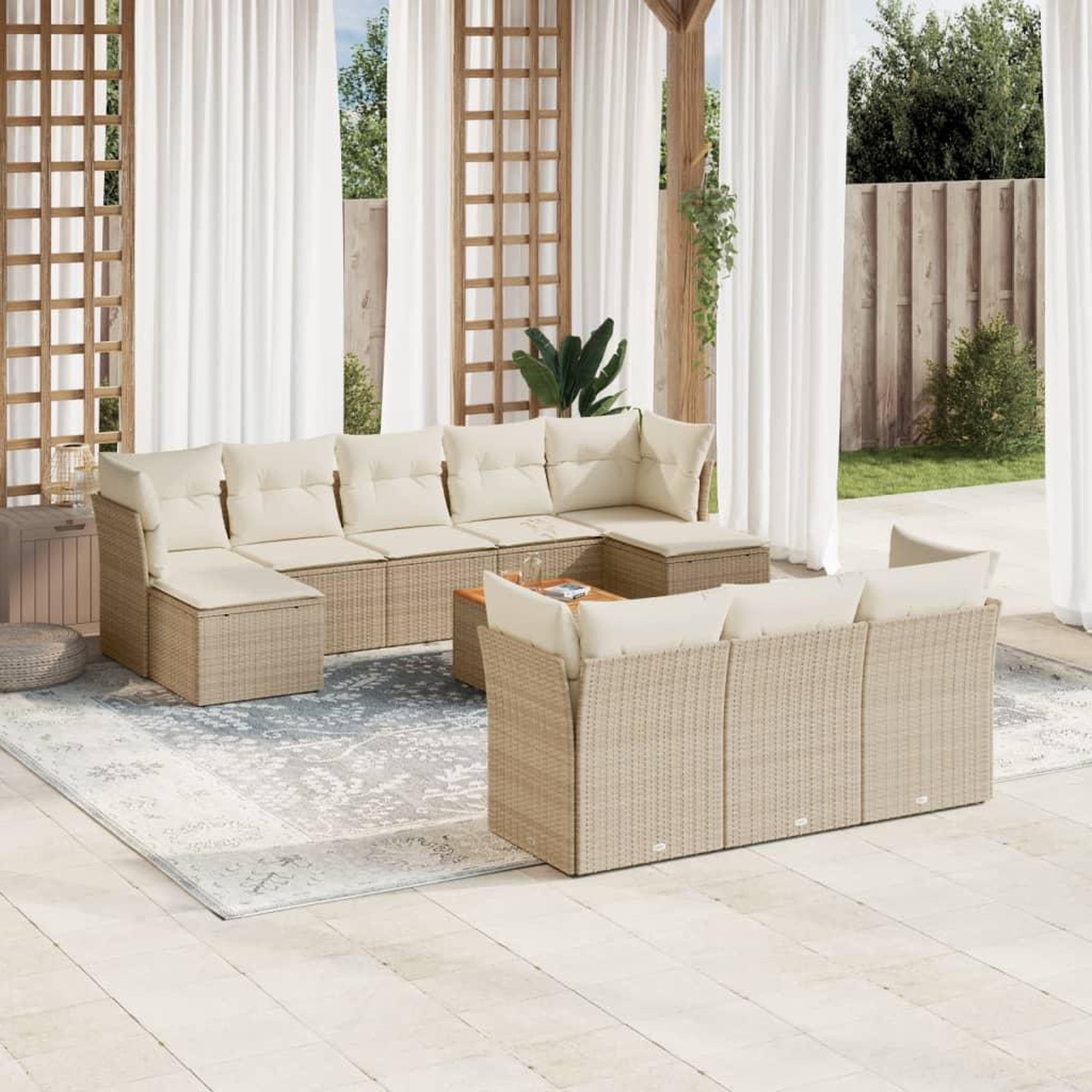 VIDAXL Salon de jardin 11 pcs avec coussins beige resine tressee