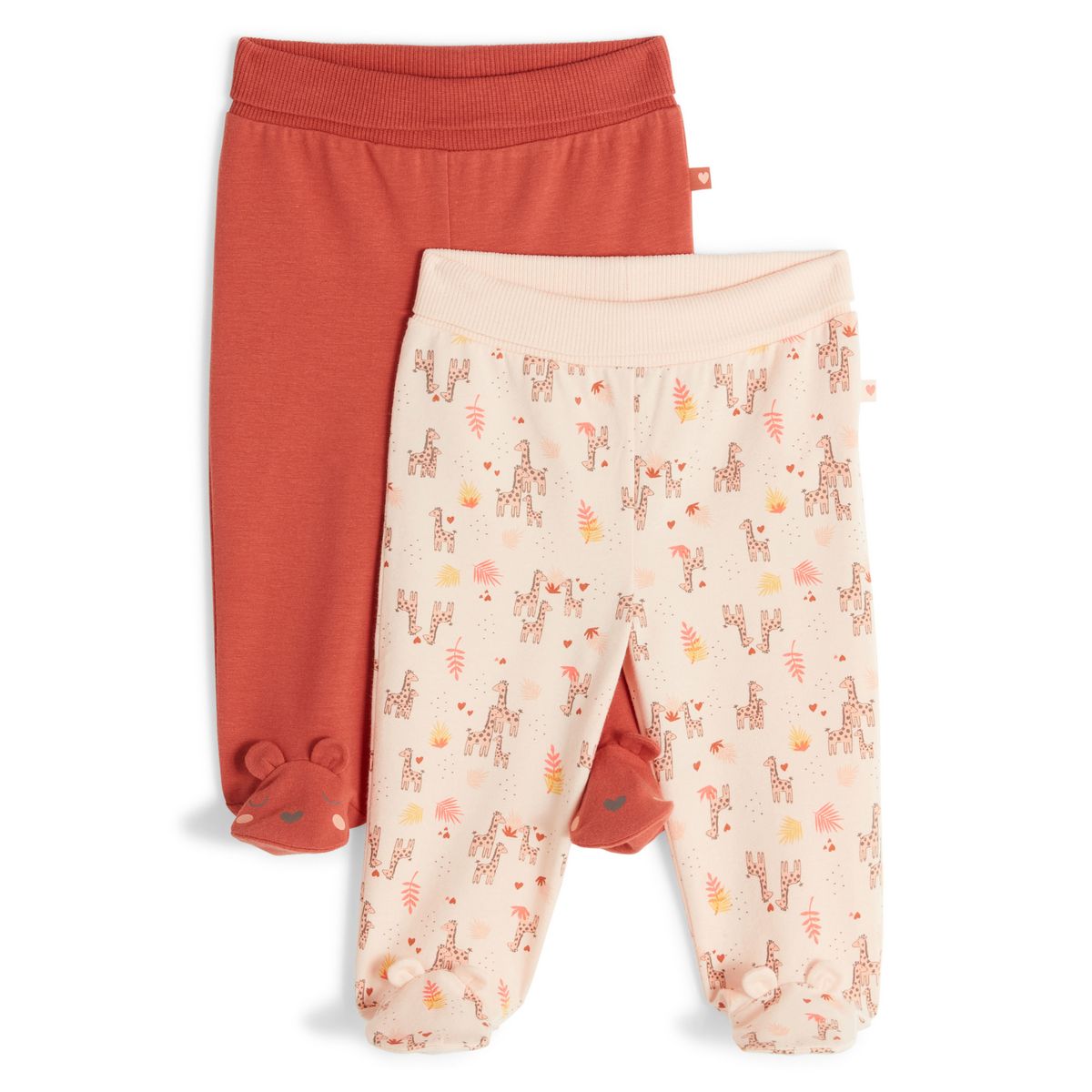 INEXTENSO Lot de 2 pantalons de naissance avec pieds jersey