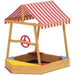 HOMCOM Bac à sable en bois design bateau enfant - sièges, store double pente, gouvernail - bois pré-huilé