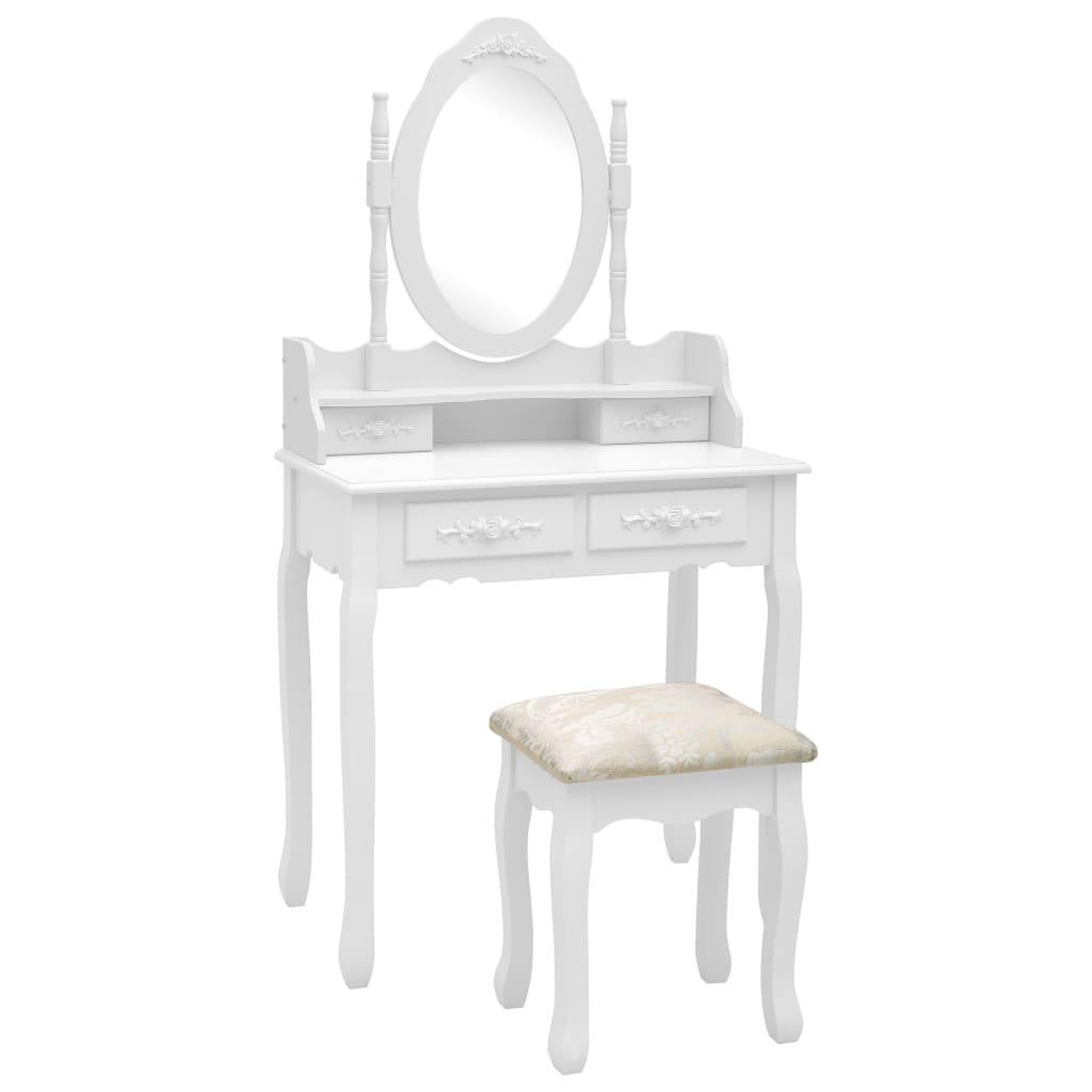 Voir la diapositive 1 : VIDAXL Ensemble de coiffeuse avec tabouret Blanc 75x69x140cm Paulownia
