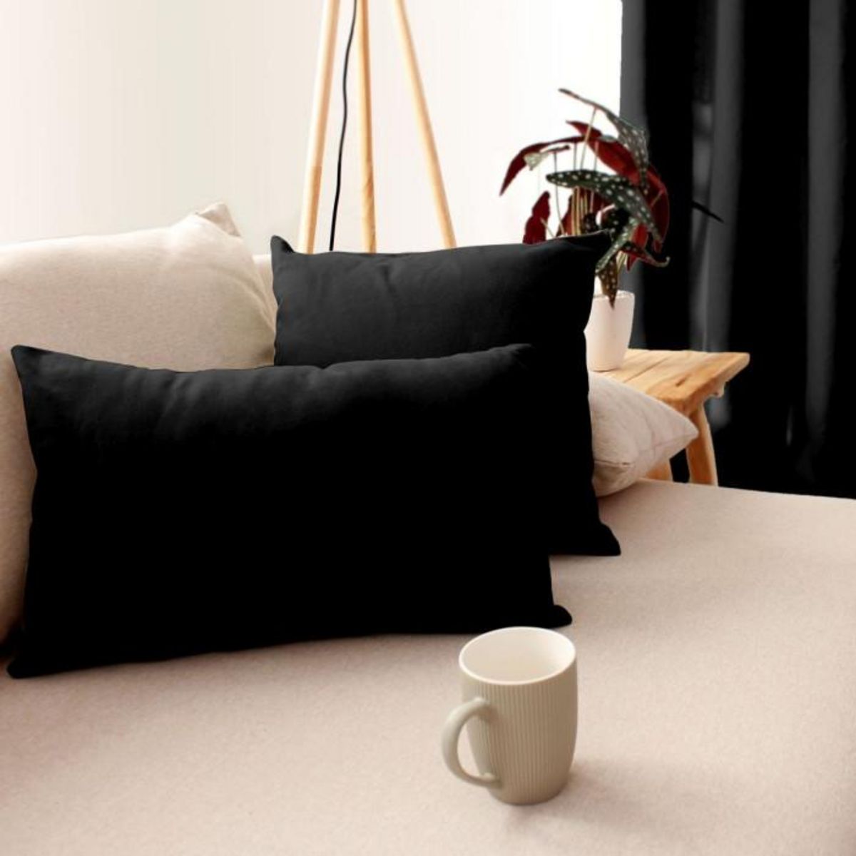 Paris Prix Coussin Déco Uni  Panama  30x50cm Noir