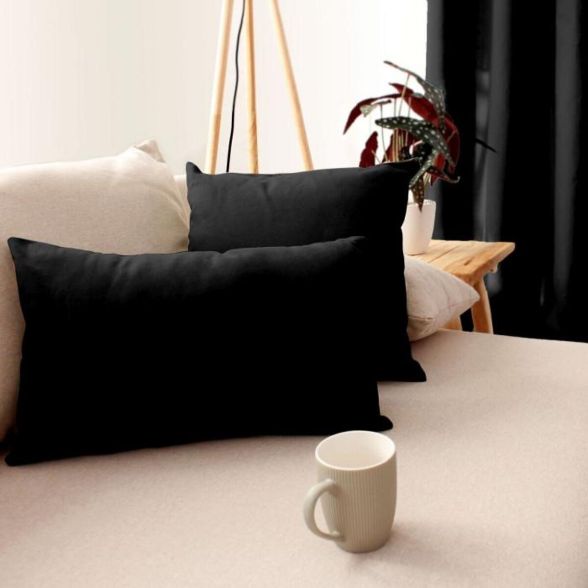 Paris Prix Coussin Déco Uni  Panama  30x50cm Noir