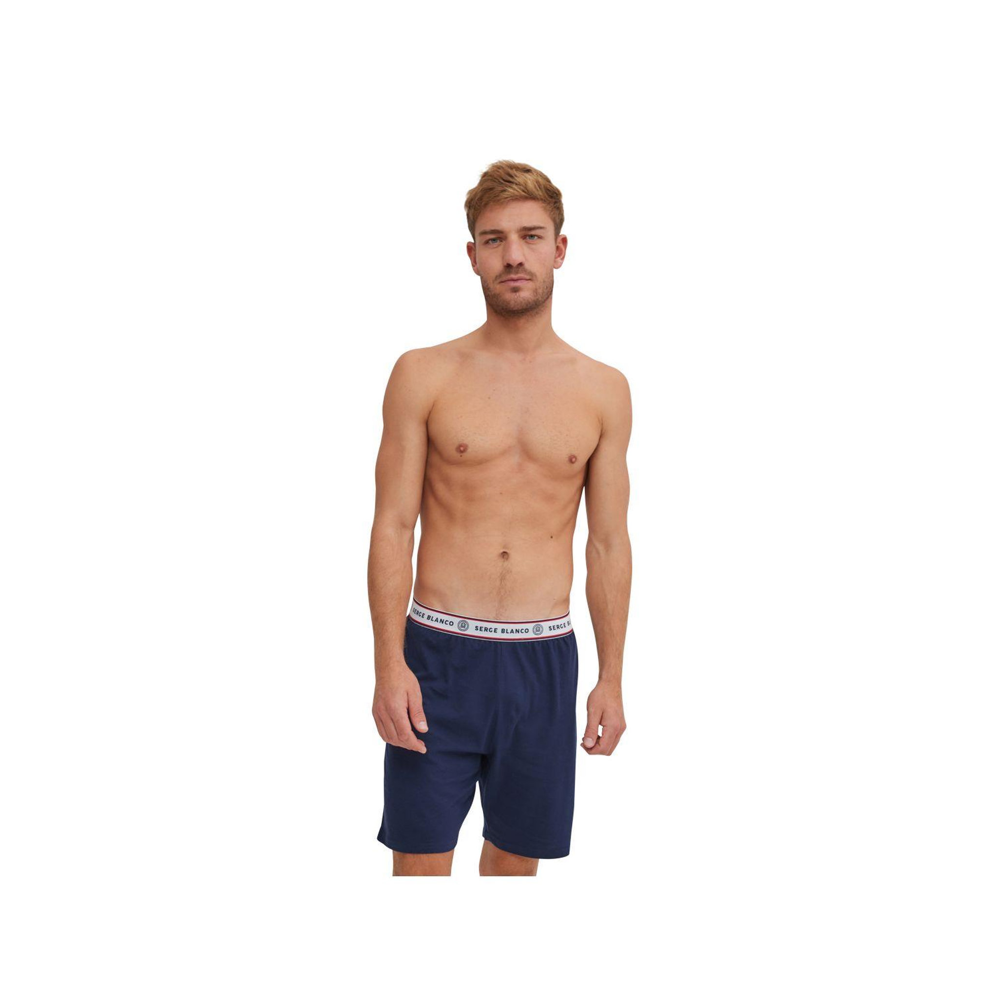 Voir la diapositive 3 : SERGE BLANCO Ensemble Pyjama court Tshirt col rond homme en coton
