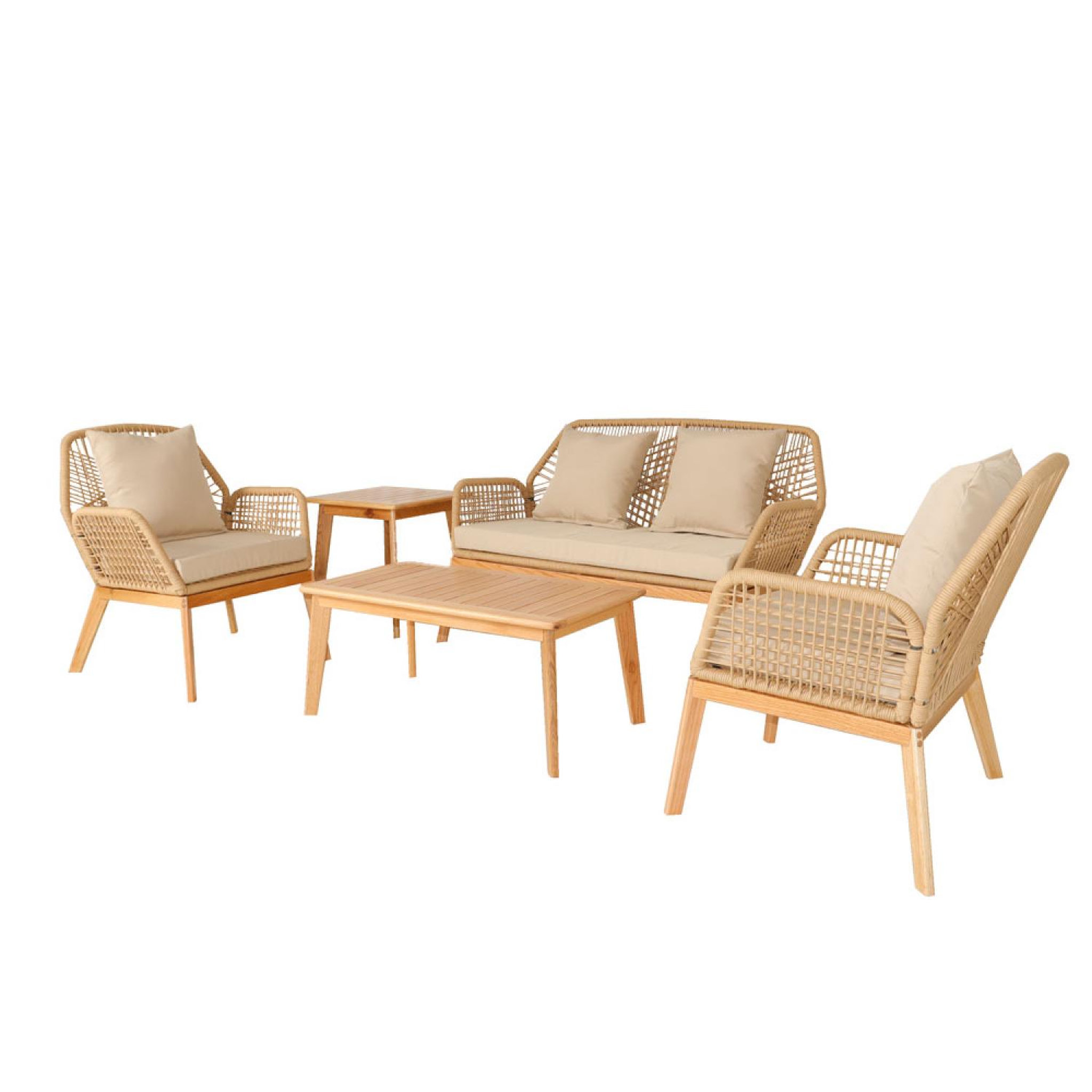 CONCEPT USINE Salon de jardin 4 places en bois avec 2 tables beige et bois rosario