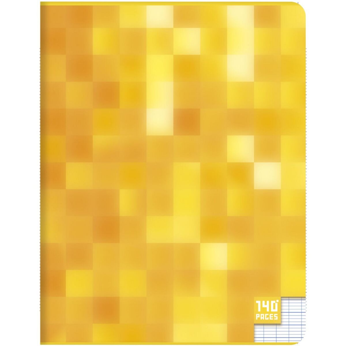 AUCHAN Cahier piqué 17x22cm 140 pages grands carreaux Seyes jaune motif pixellisé