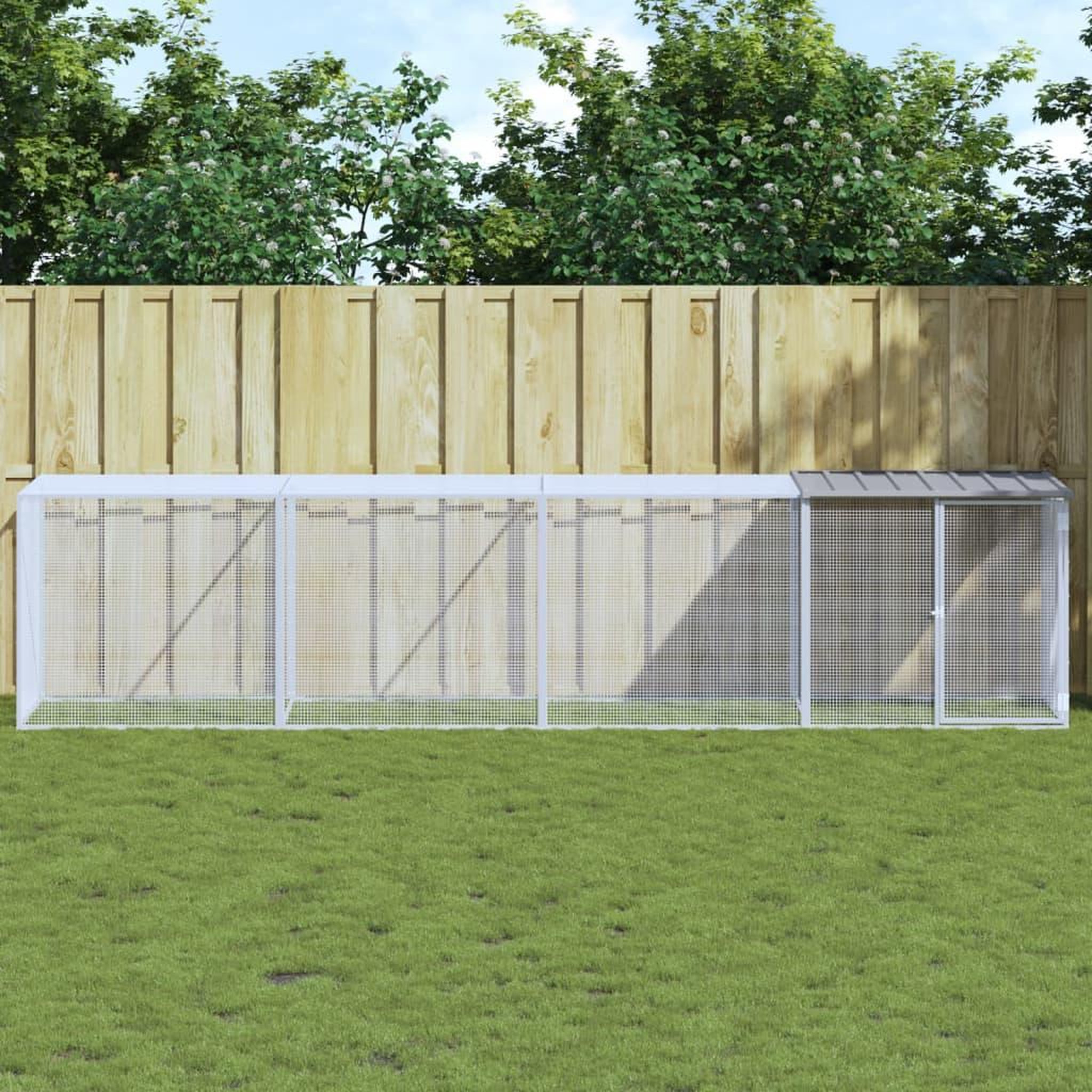 VIDAXL Poulailler avec toit gris clair 403x98x90 cm acier galvanise